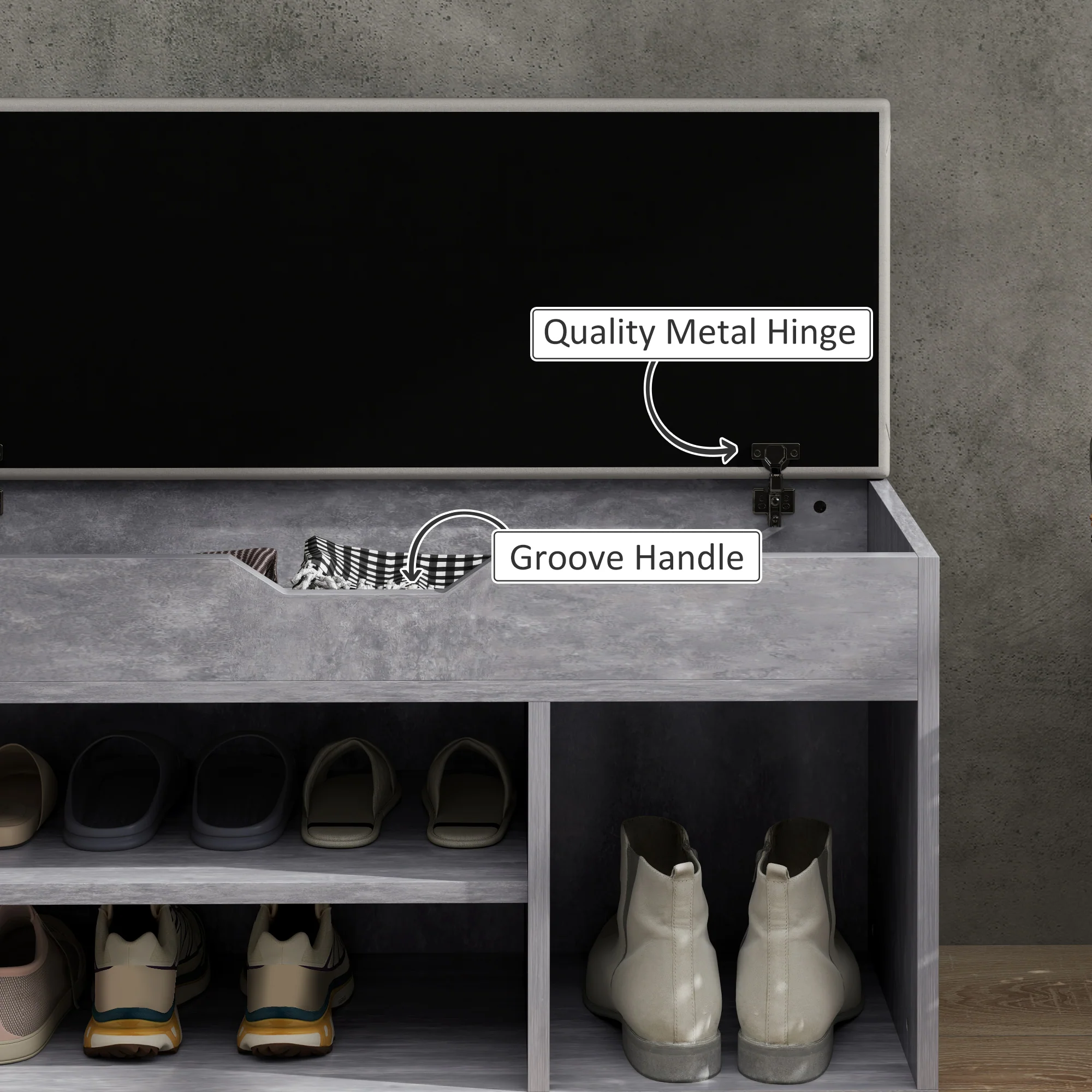 HOMCOM Sit-On Shoe Storage Unit W/ Hidden Compartment Handles - Image 15