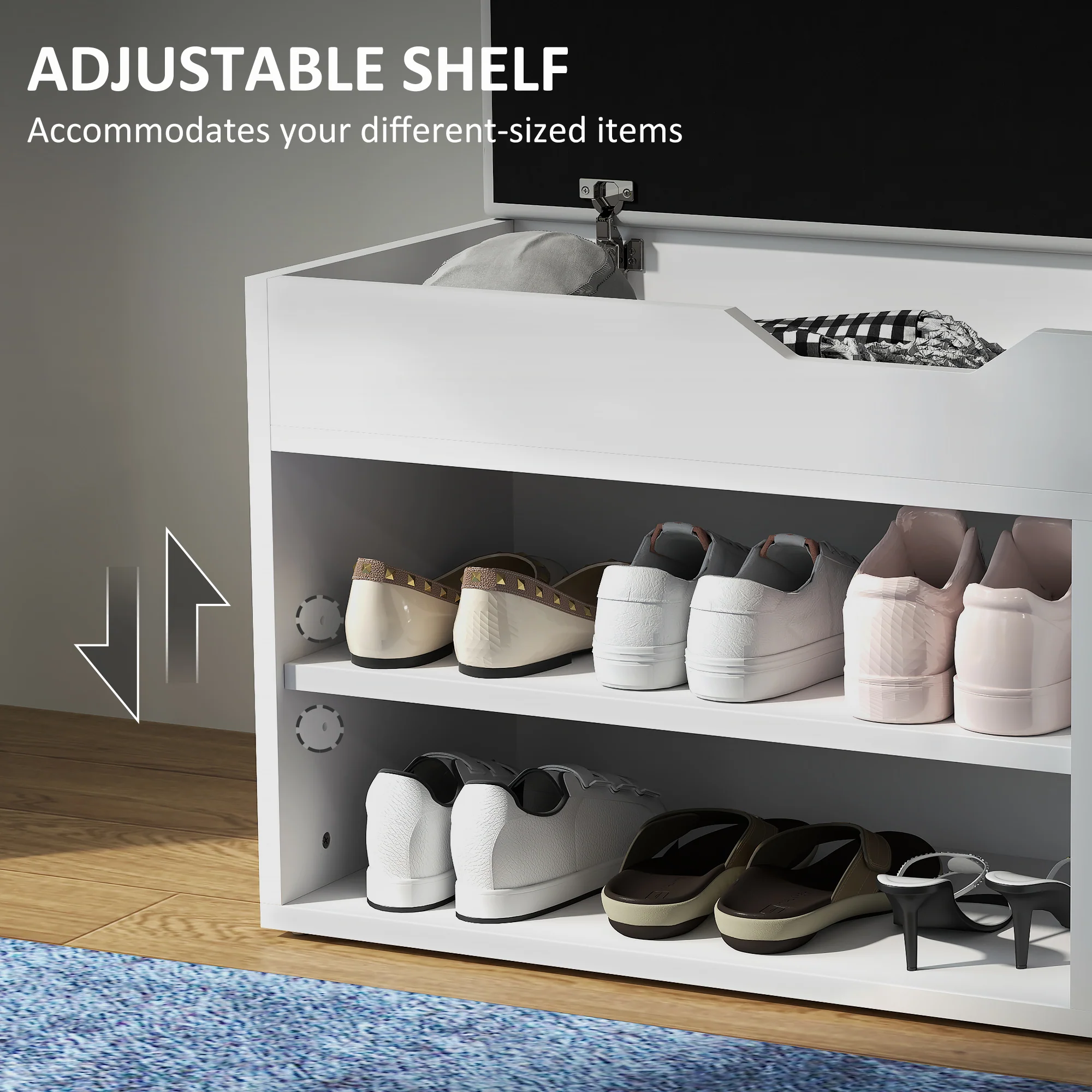HOMCOM Sit-On Shoe Storage Unit W/ Hidden Compartment Handles - Image 7