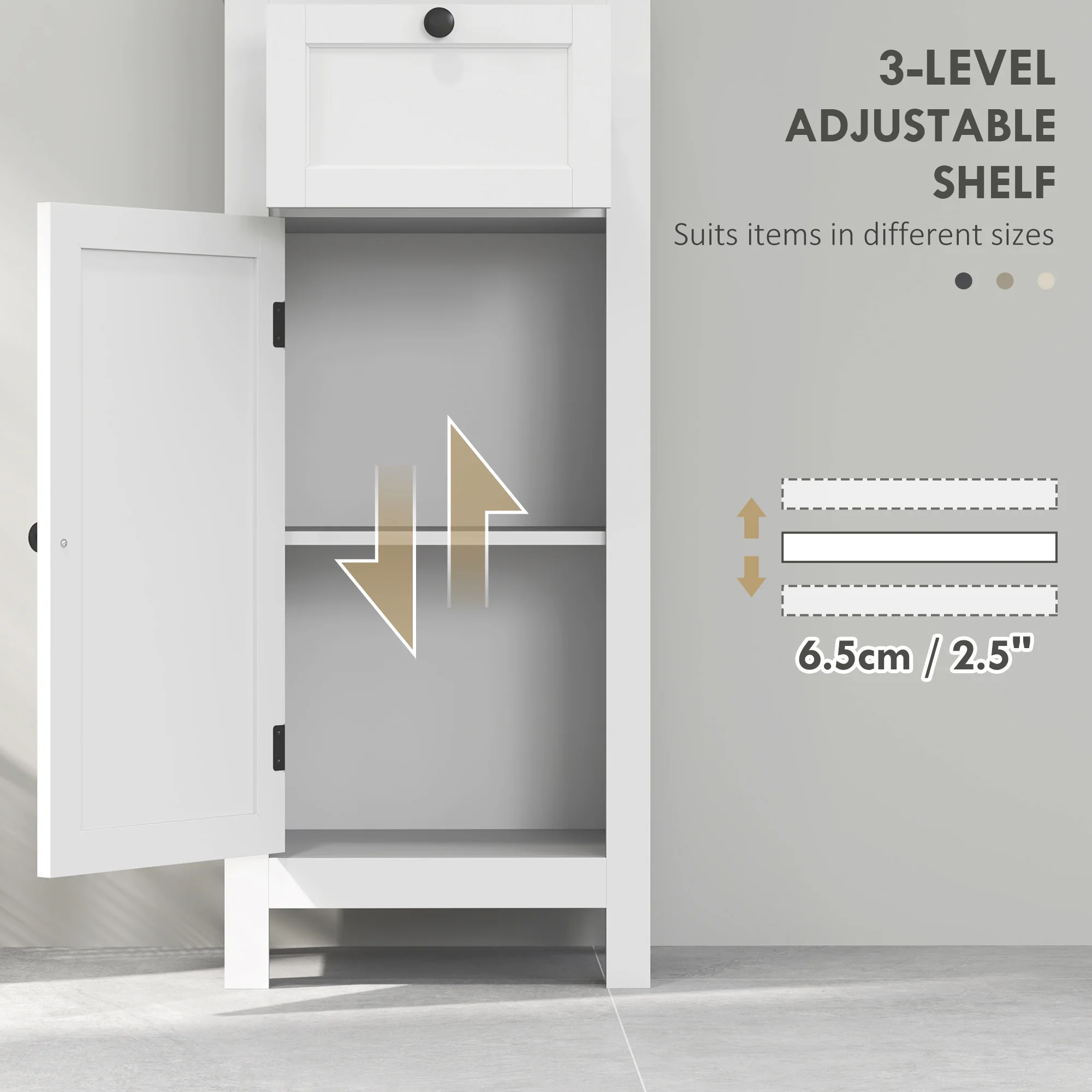 HOMCOM Slim Bathroom Storage Cabinet With Open Shelves And Drawer, White - Image 4