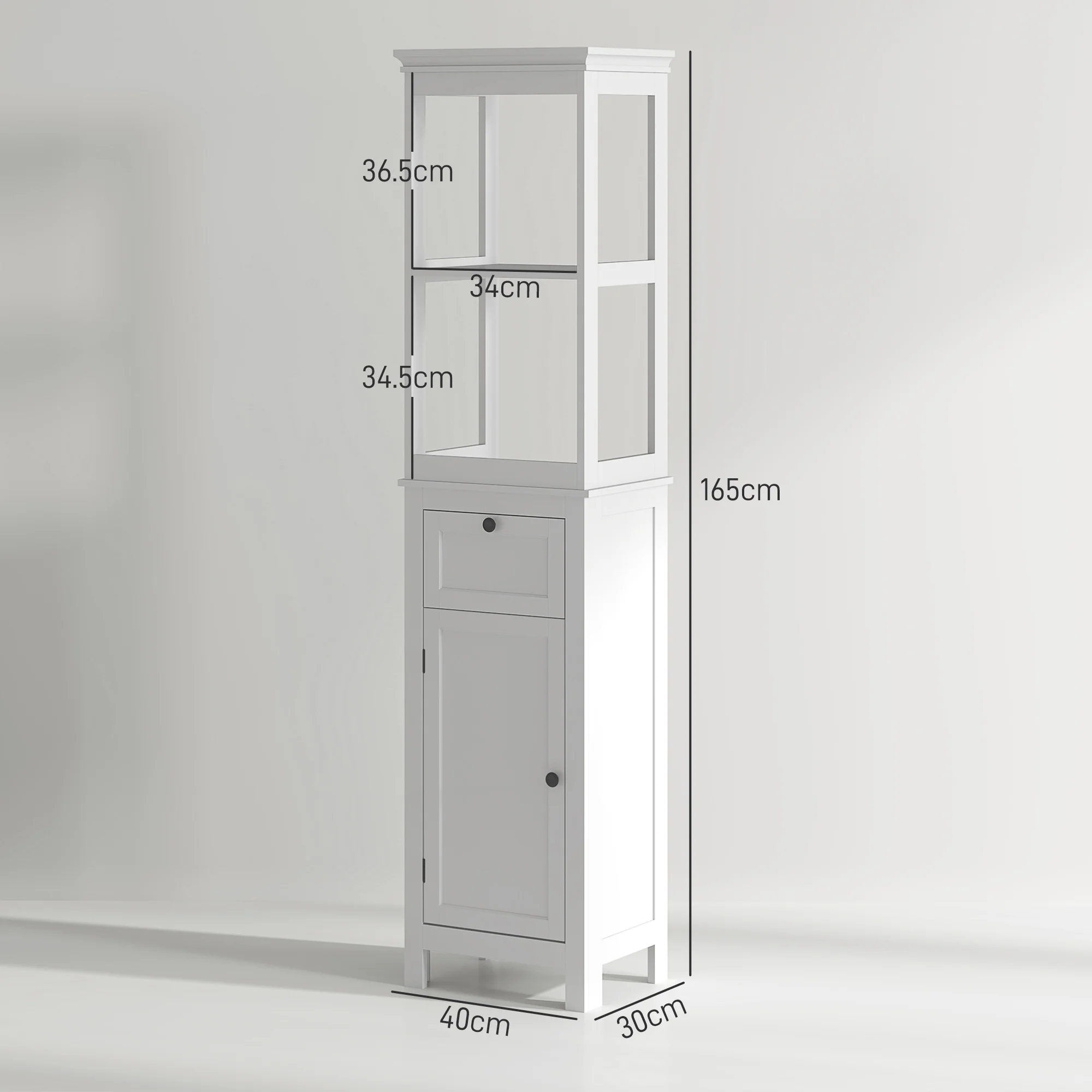 HOMCOM Slim Bathroom Storage Cabinet With Open Shelves And Drawer, White - Image 5