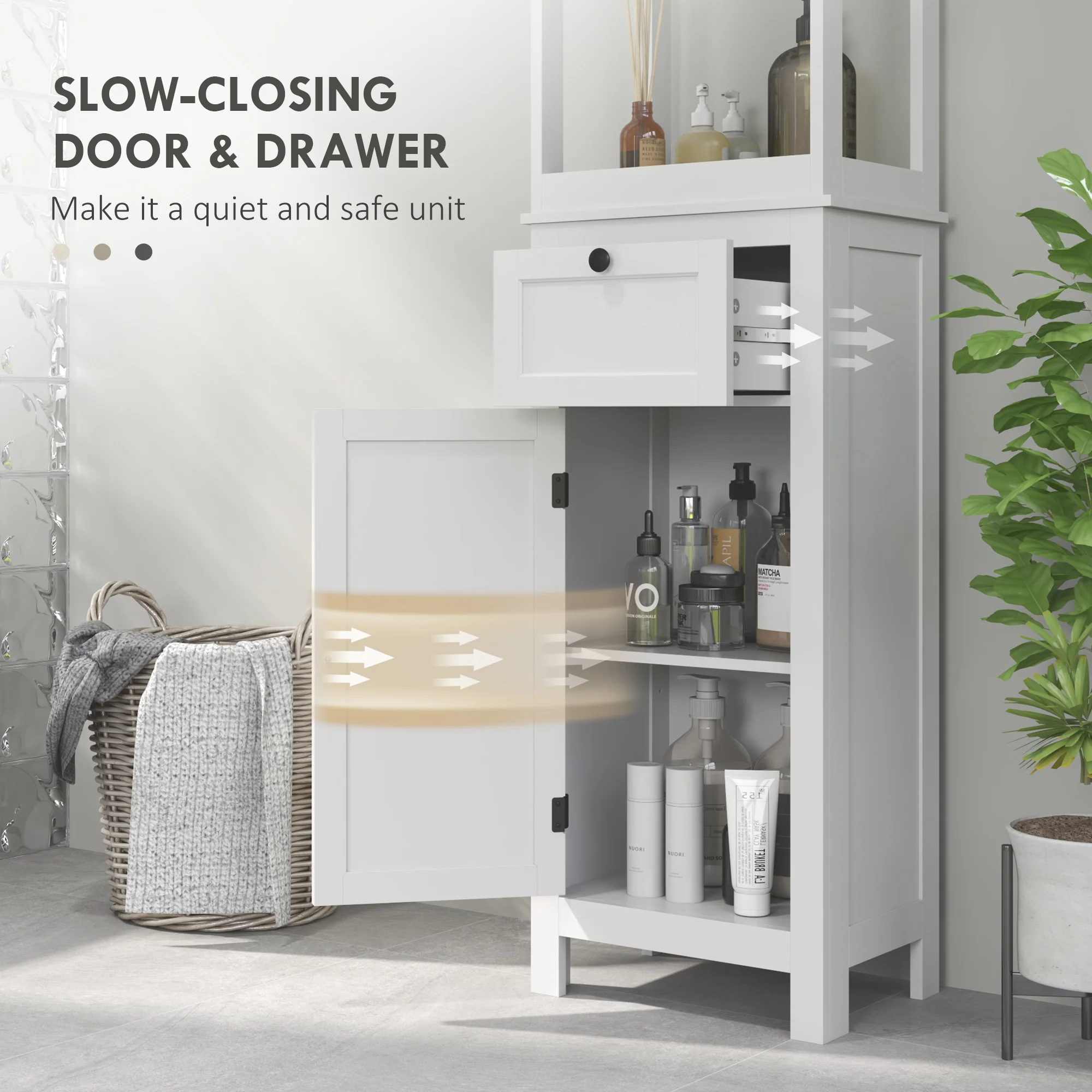 HOMCOM Slim Bathroom Storage Cabinet With Open Shelves And Drawer, White - Image 6