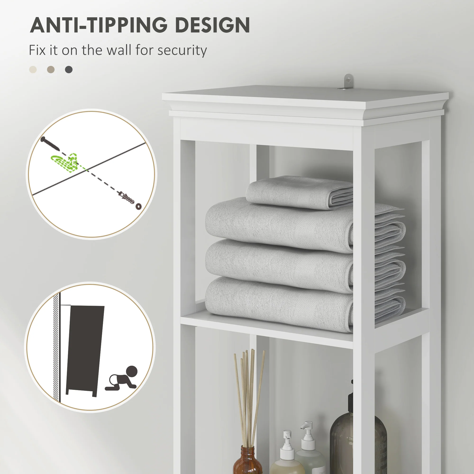 HOMCOM Slim Bathroom Storage Cabinet With Open Shelves And Drawer, White - Image 7