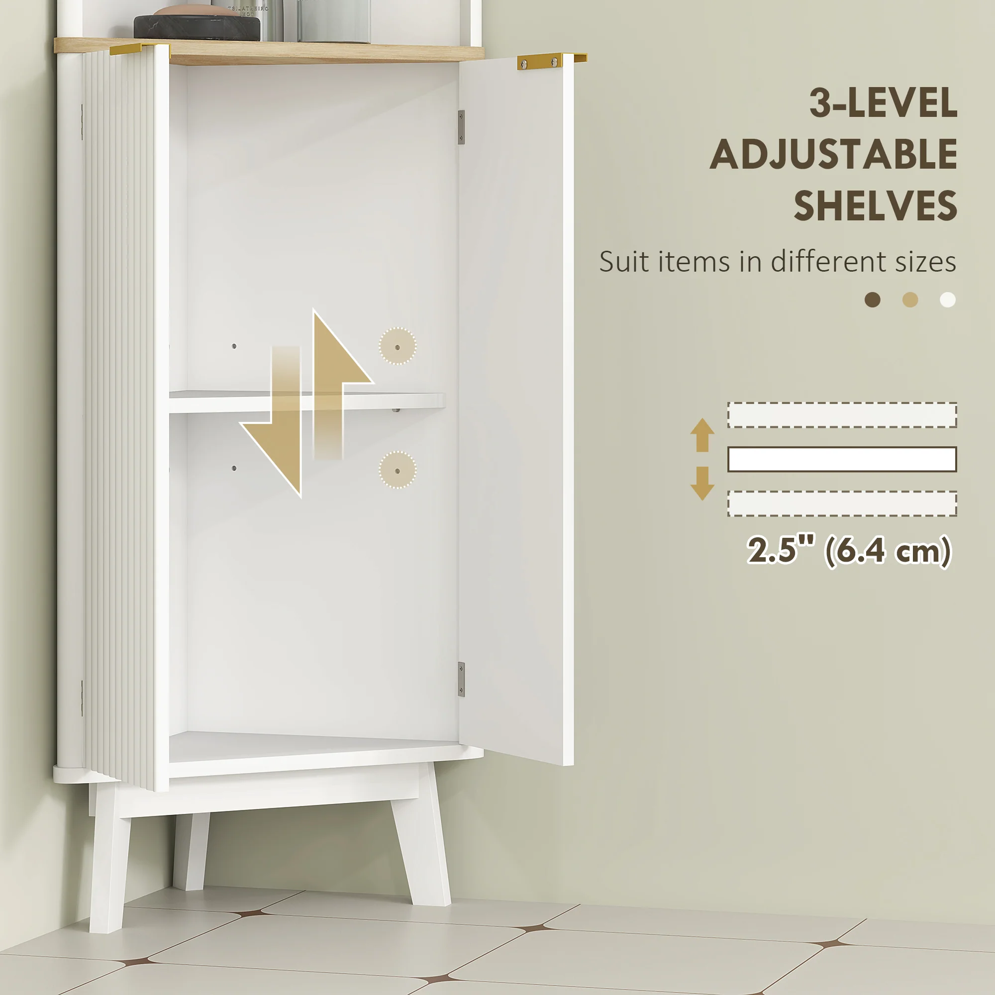 HOMCOM Slim Bathroom Storage Unit, Bathroom Cabinet with Doors, White - Image 6