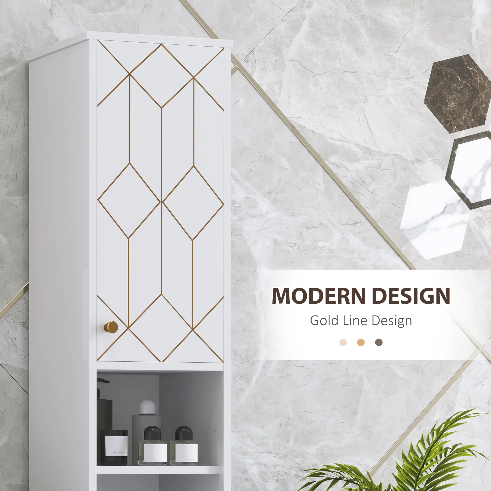 HOMCOM Slim Bathroom Storage Unit, Bathroom Cabinet with Doors, White - Image 3