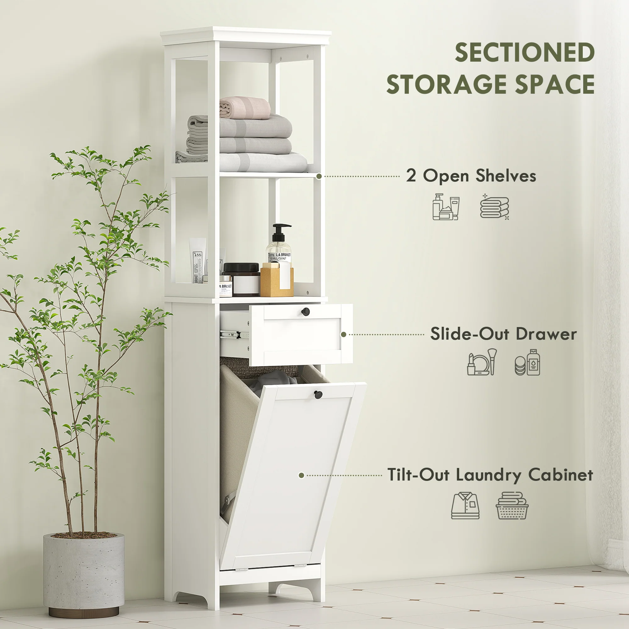 HOMCOM Slim Bathroom Storage Unit with Tilt-Out Laundry Cabinet Drawer White - Image 3