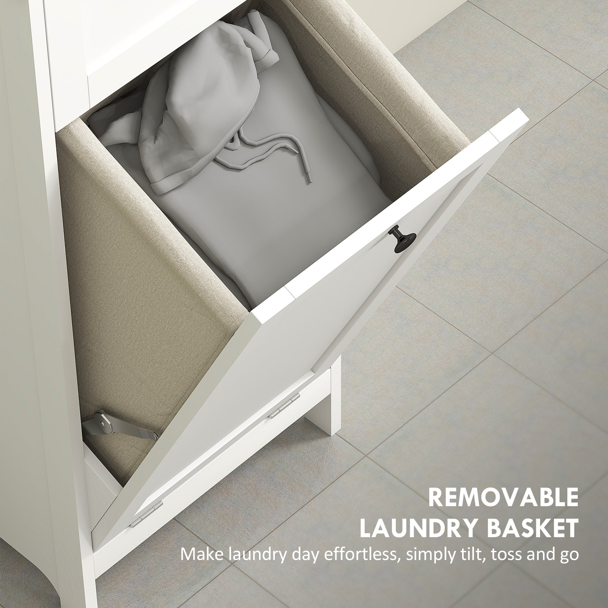 HOMCOM Slim Bathroom Storage Unit with Tilt-Out Laundry Cabinet Drawer White - Image 4
