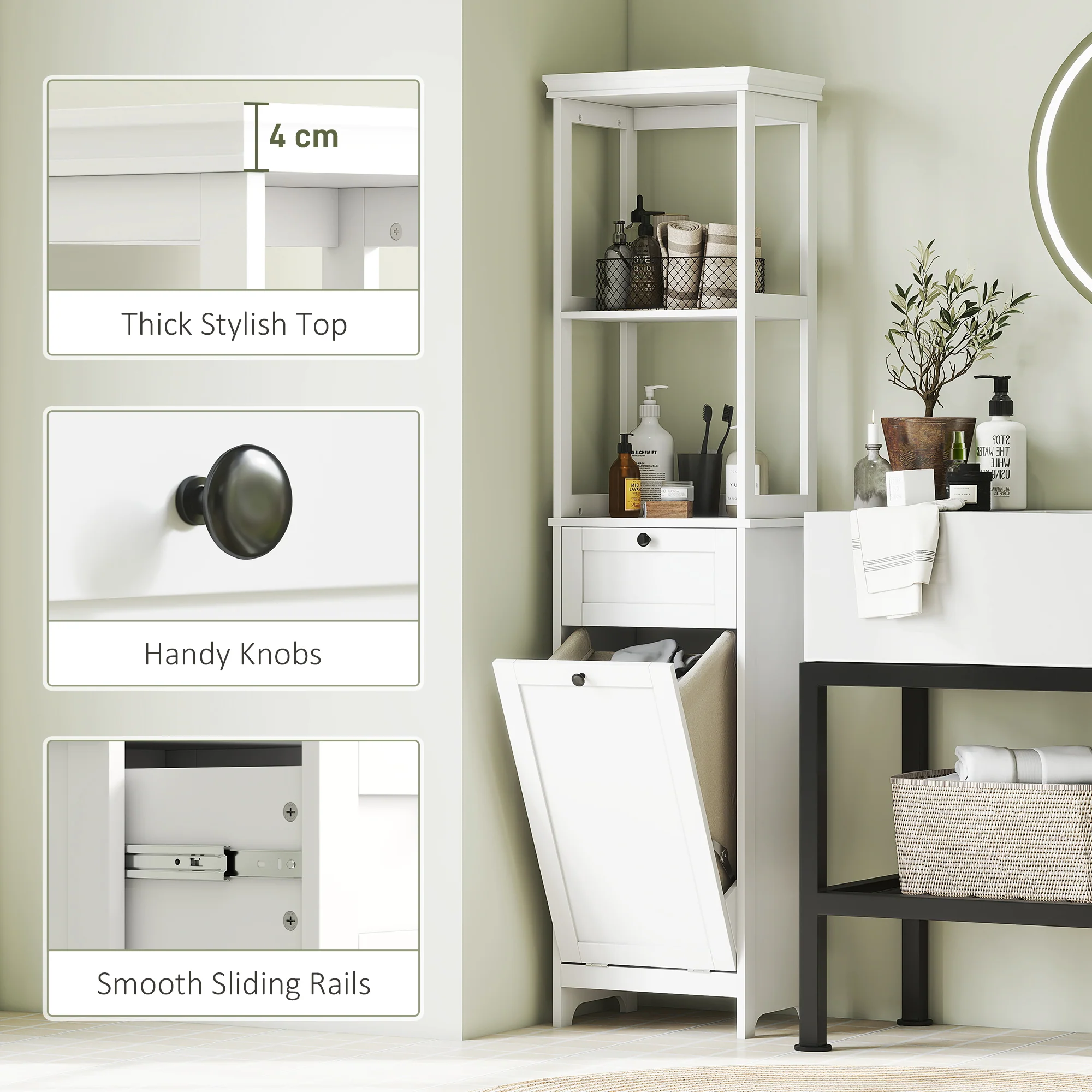 HOMCOM Slim Bathroom Storage Unit with Tilt-Out Laundry Cabinet Drawer White - Image 7