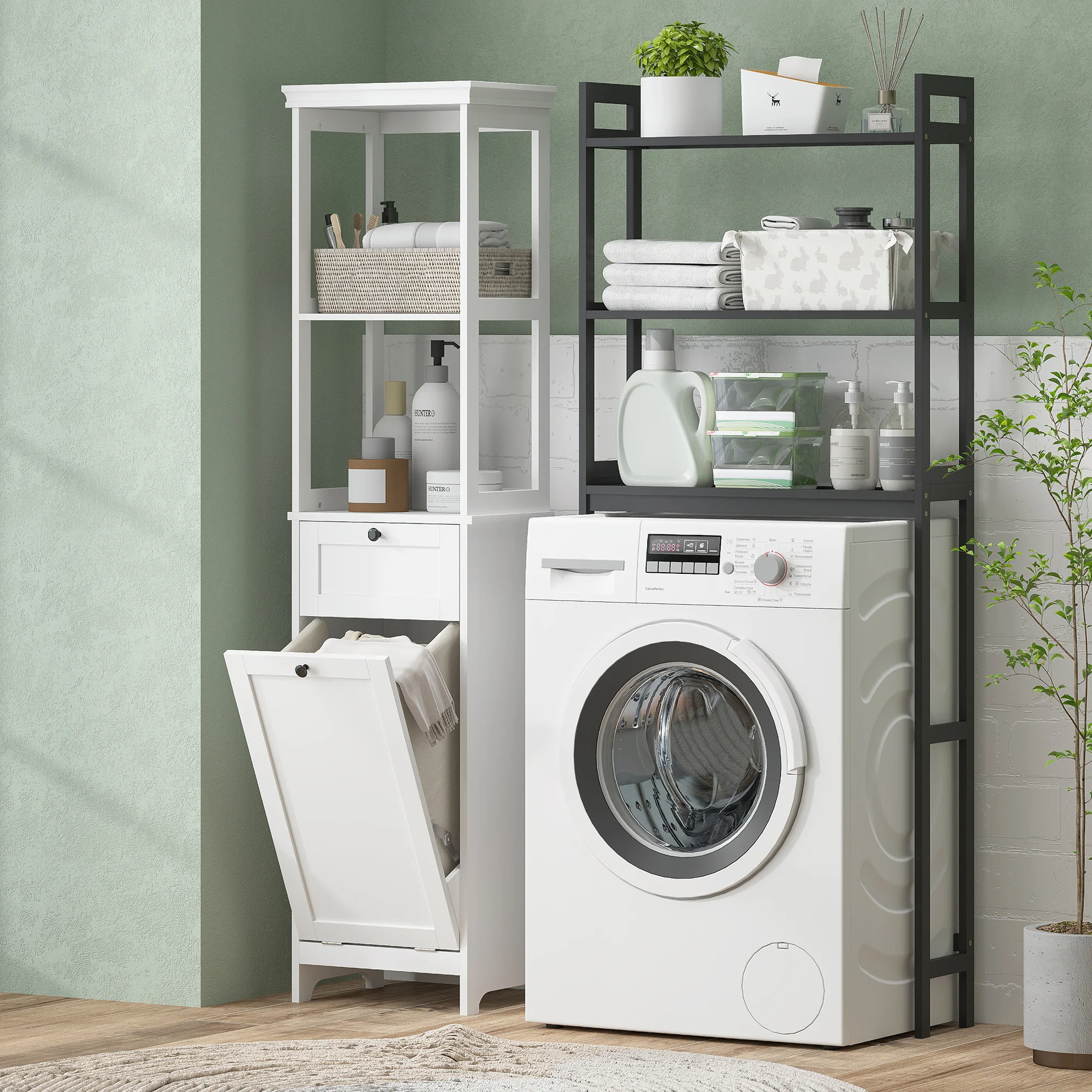 HOMCOM Slim Bathroom Storage Unit with Tilt-Out Laundry Cabinet Drawer White - Image 8