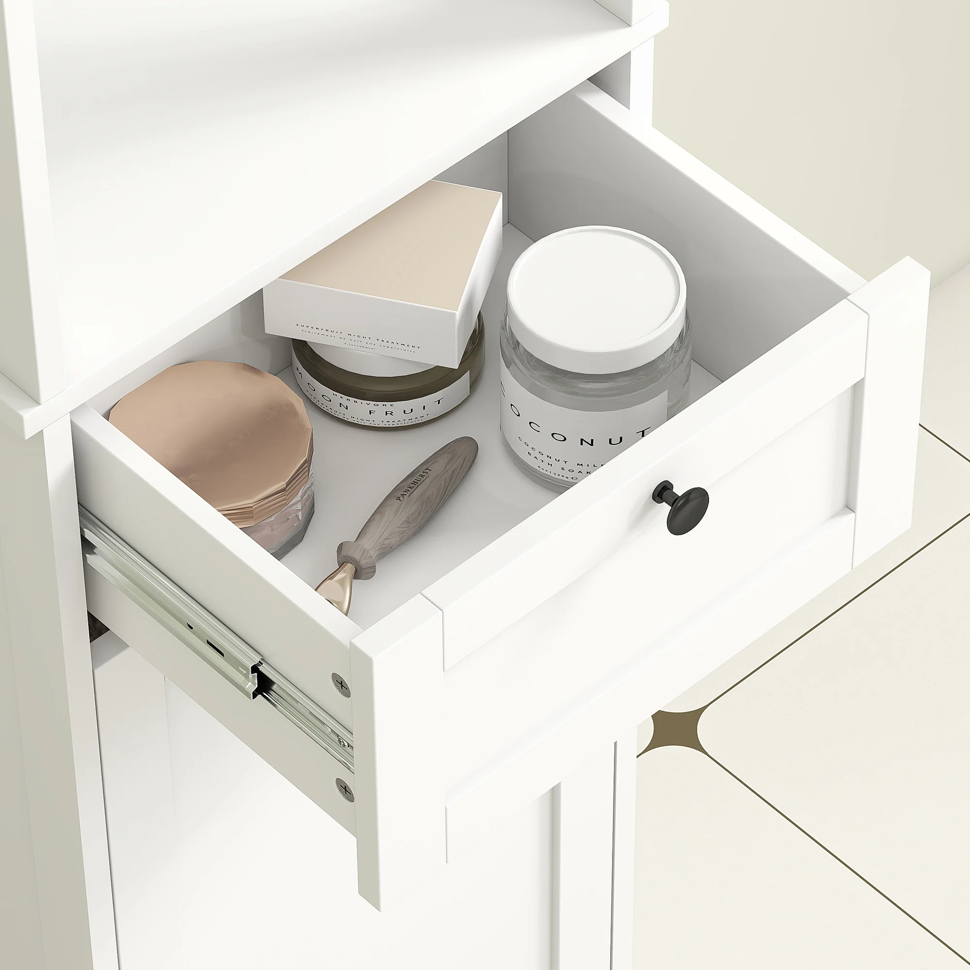 HOMCOM Slim Bathroom Storage Unit with Tilt-Out Laundry Cabinet Drawer White - Image 9