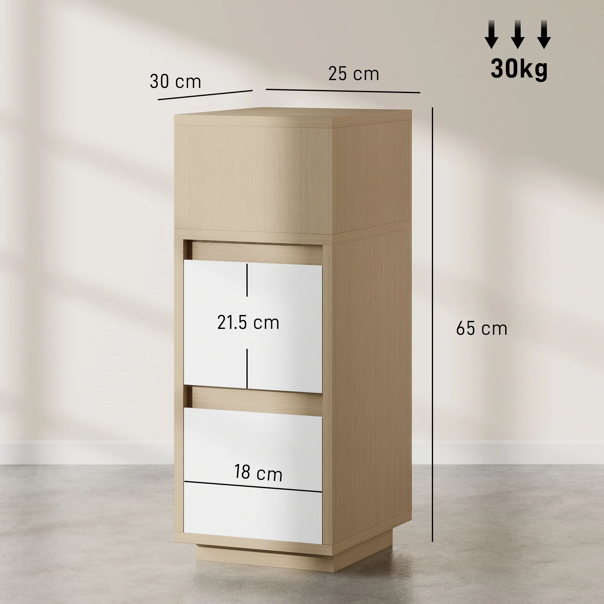 HOMCOM Slim Bedside Table, Bedside Cabinet with Open Shelf and 2 Drawers - Image 5