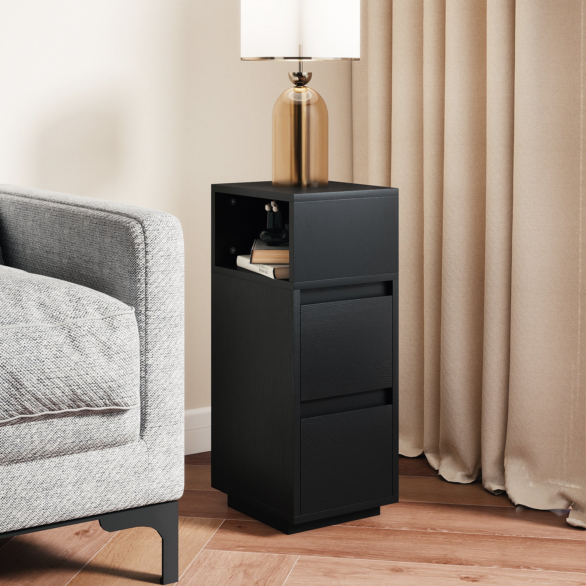 HOMCOM Slim Bedside Table, Bedside Cabinet with Open Shelf and 2 Drawers - Image 9