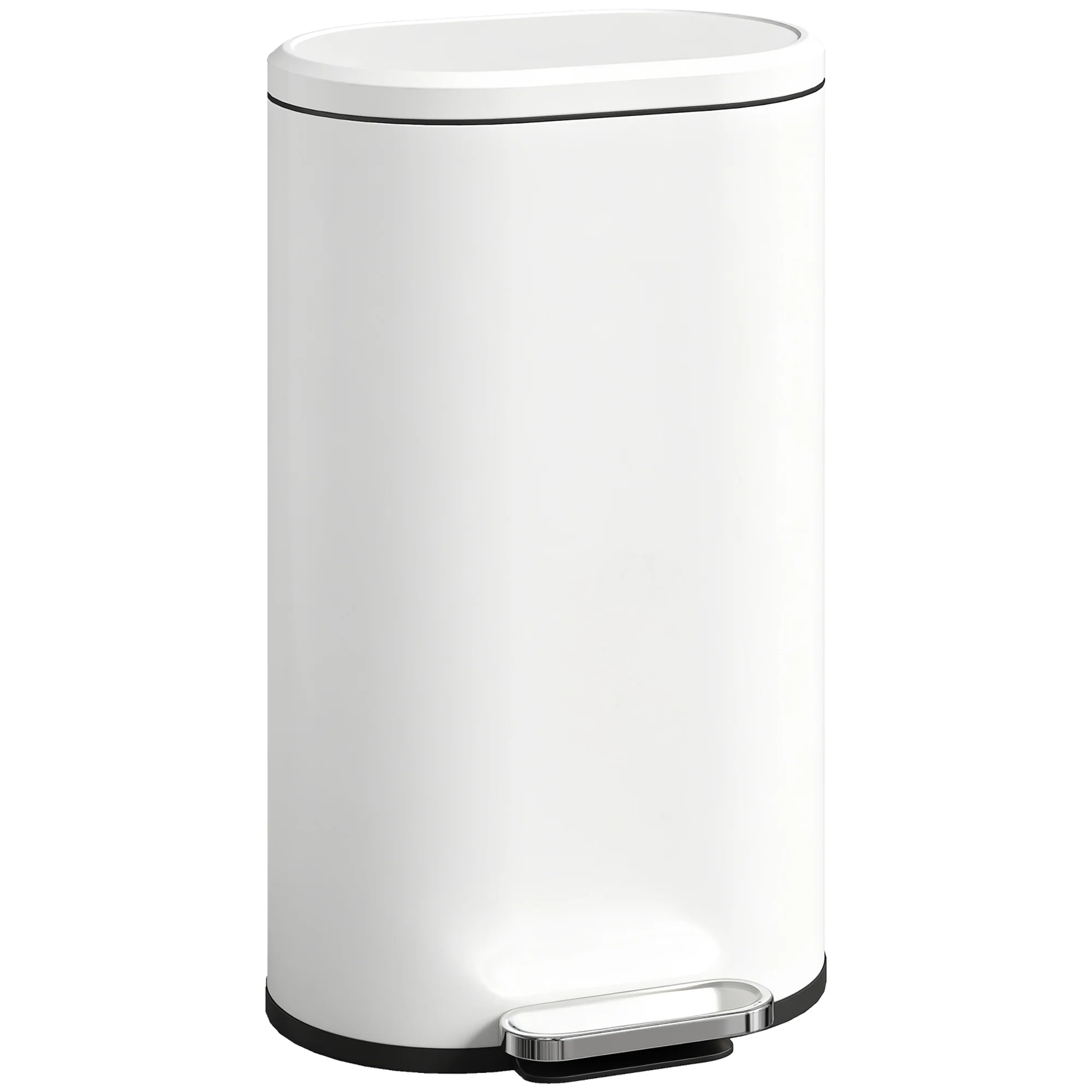 HOMCOM Slim Rectangular Pedal Bin With Soft-Close Lid, 30L Kitchen Bin Cream