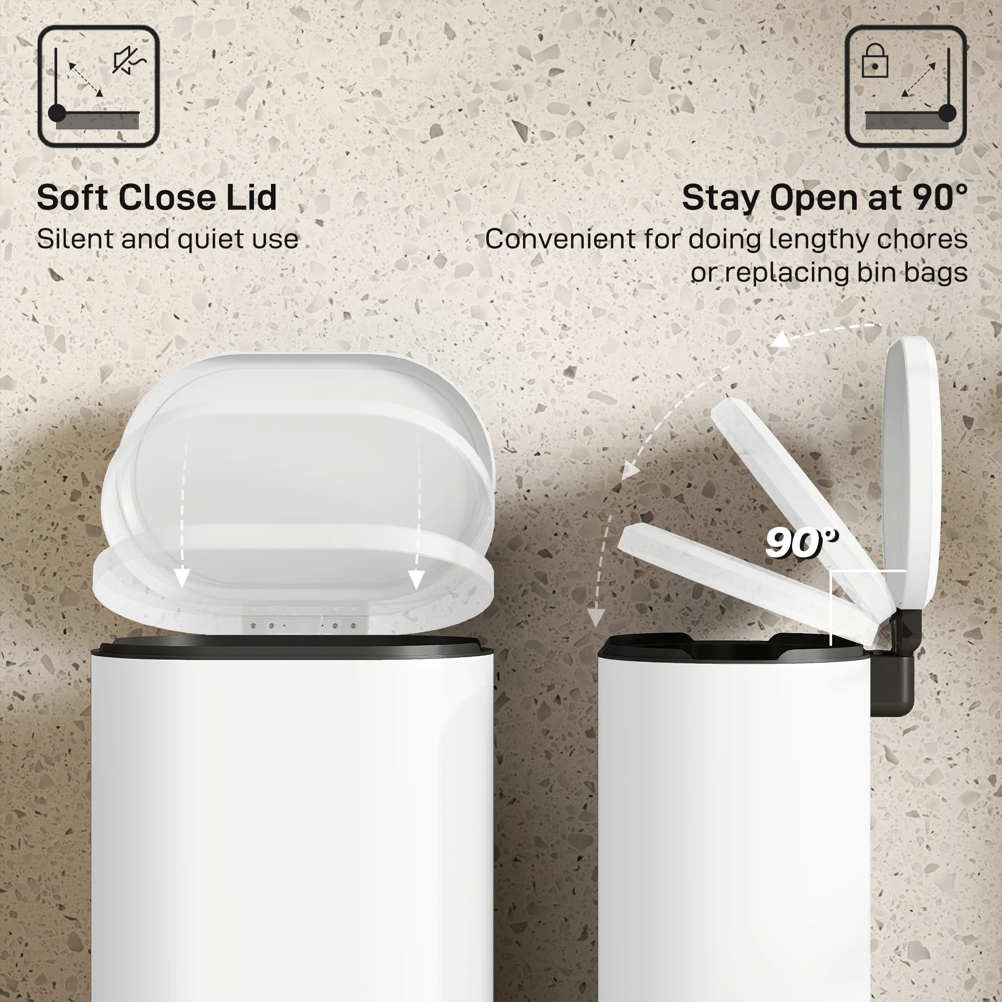 HOMCOM Slim Rectangular Pedal Bin With Soft-Close Lid, 30L Kitchen Bin Cream - Image 4