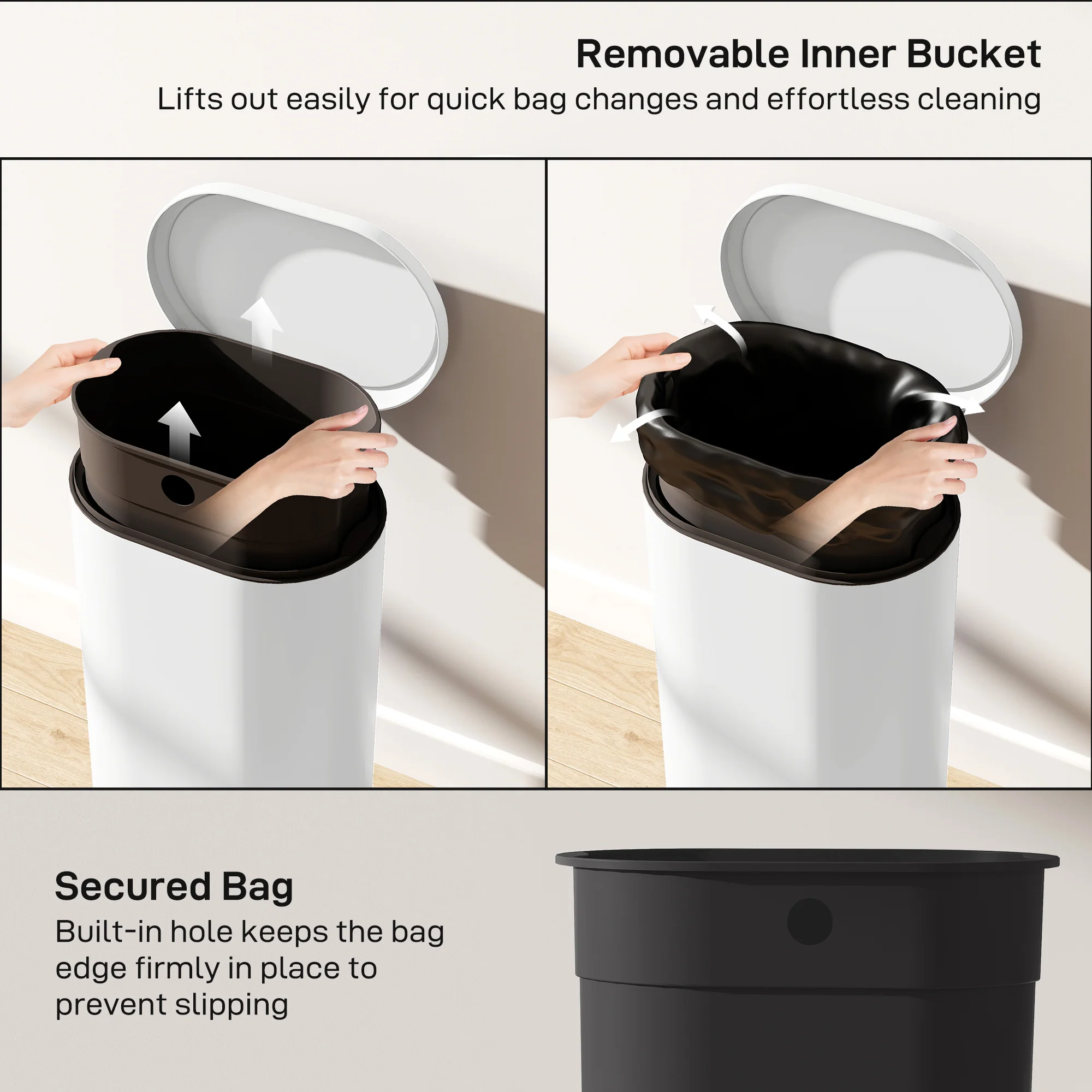 HOMCOM Slim Rectangular Pedal Bin With Soft-Close Lid, 30L Kitchen Bin Cream - Image 7