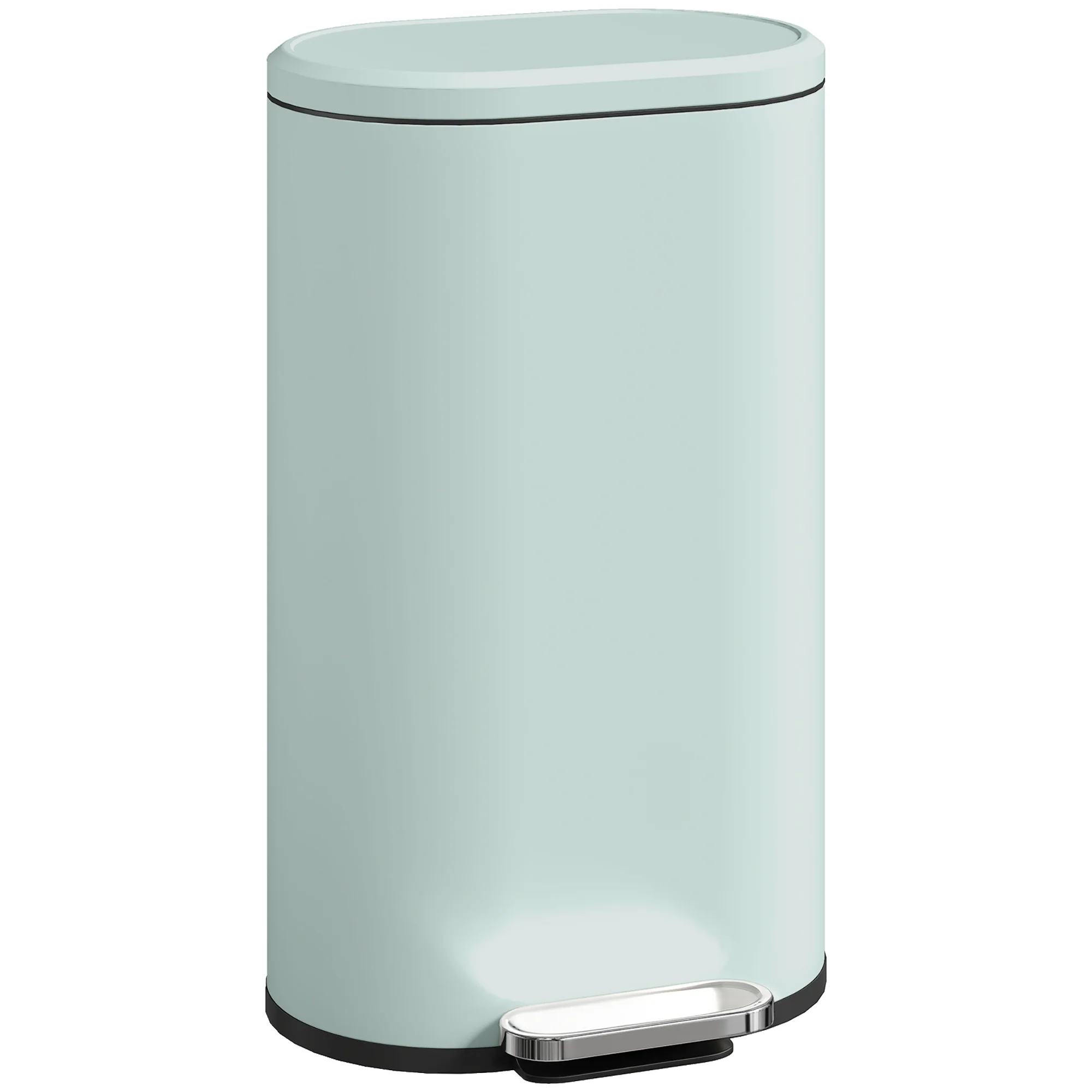 HOMCOM Slim Rectangular Pedal Bin With Soft-Close Lid, 30L Kitchen Bin Green
