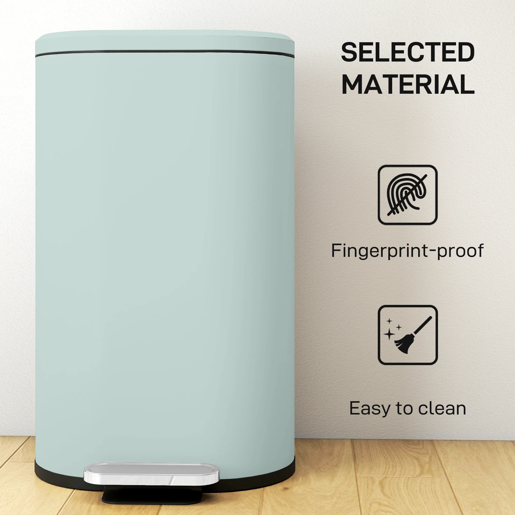 HOMCOM Slim Rectangular Pedal Bin With Soft-Close Lid, 30L Kitchen Bin Green - Image 6