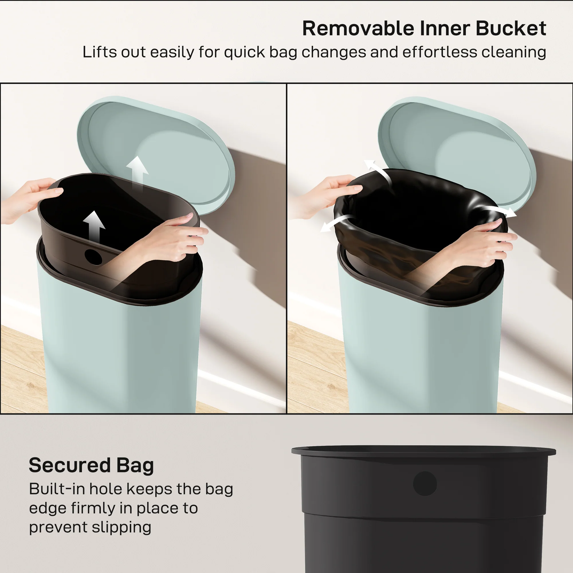 HOMCOM Slim Rectangular Pedal Bin With Soft-Close Lid, 30L Kitchen Bin Green - Image 7