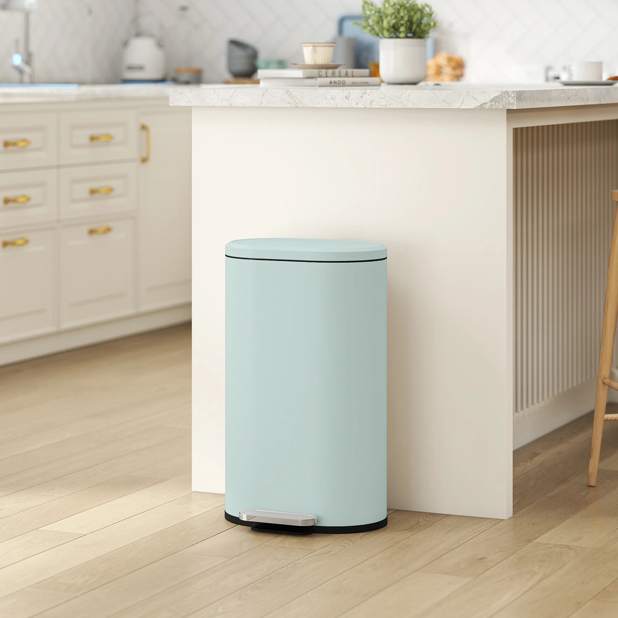 HOMCOM Slim Rectangular Pedal Bin With Soft-Close Lid, 30L Kitchen Bin Green - Image 8