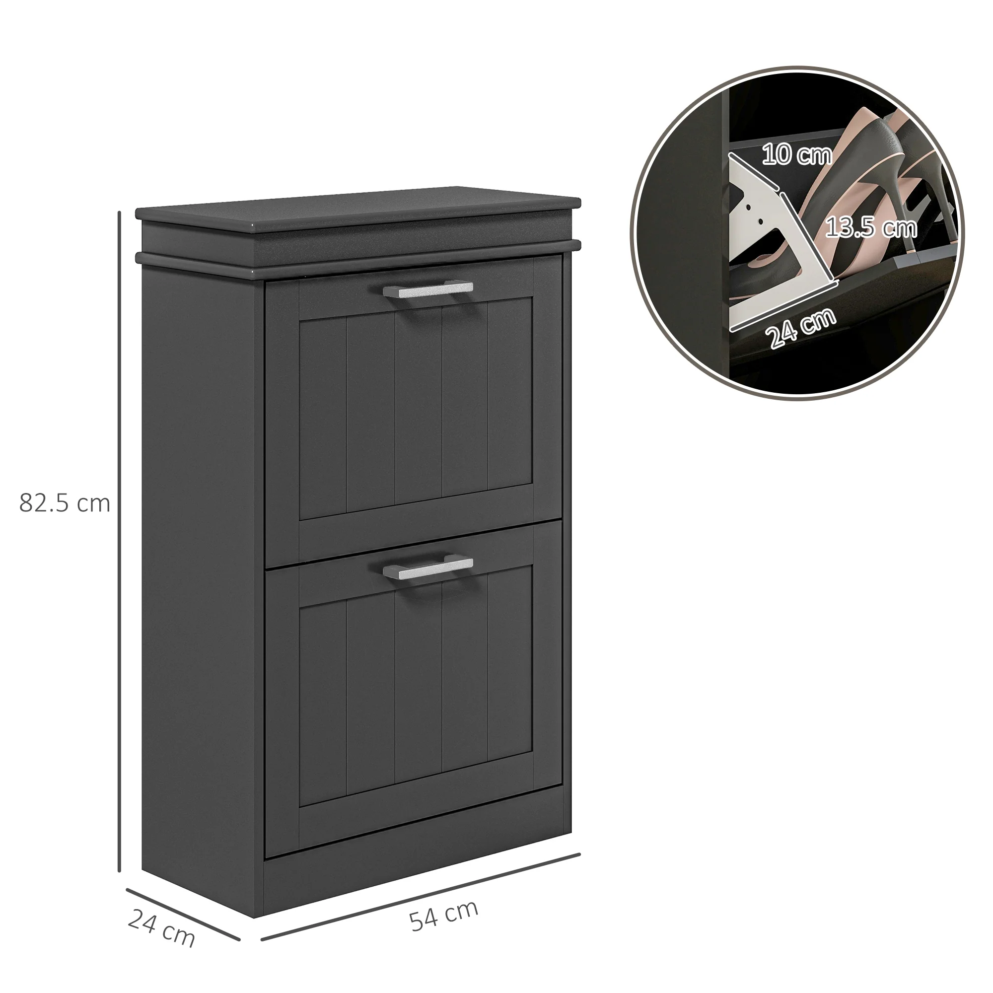 HOMCOM Slim Shoe Storage Cabinet with 2 Flip Drawers for Entryway, Black - Image 5