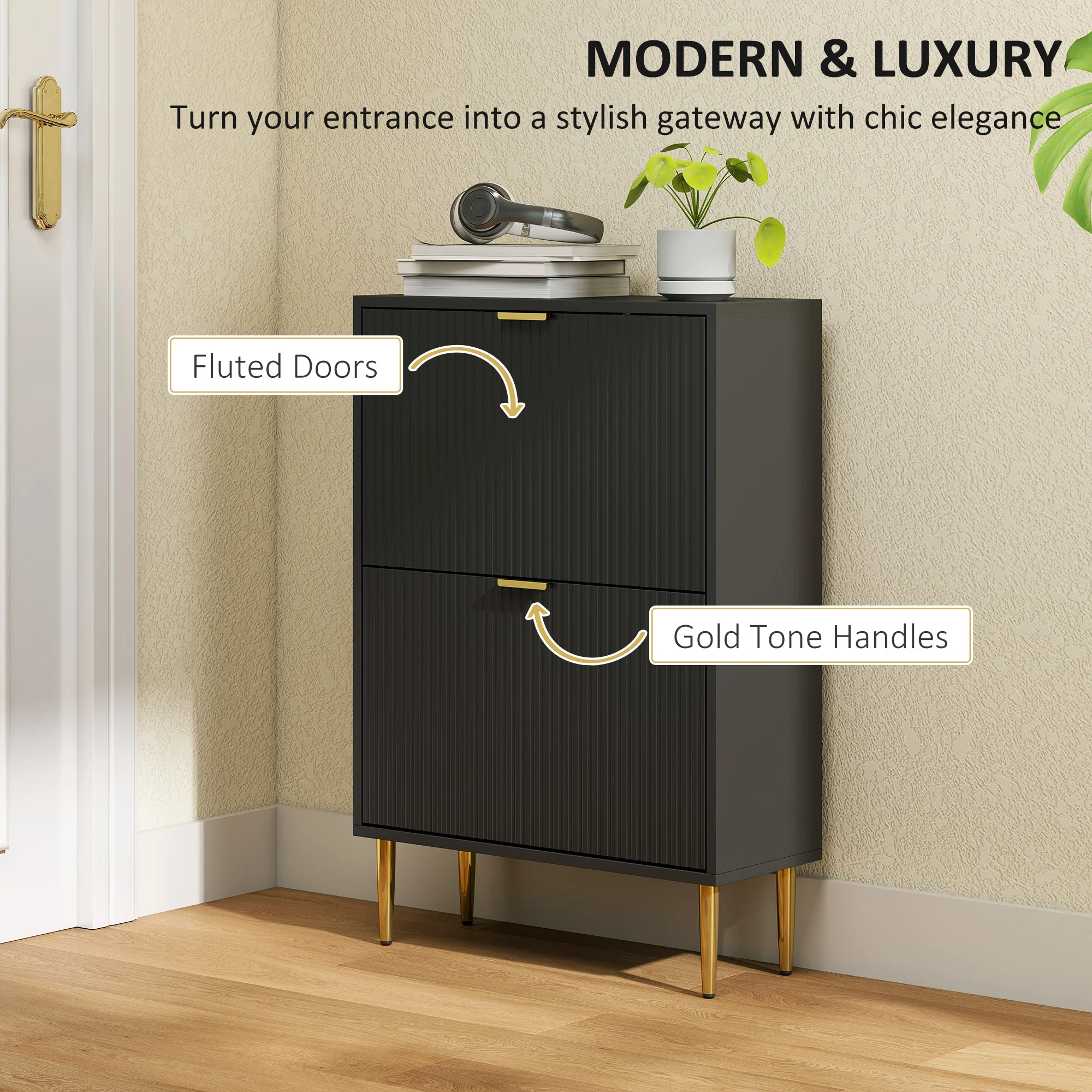 HOMCOM Slim Shoe Storage Cabinet With 2 Flip Drawers For Hallway - Image 3