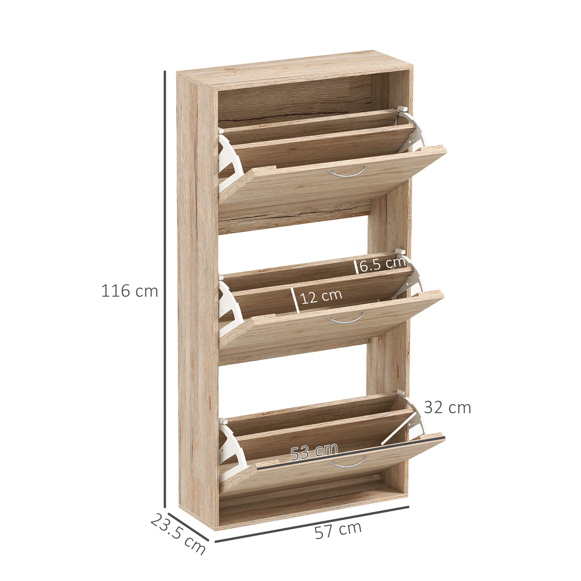 HOMCOM Slim Shoe Storage Cabinet With 3 Flip Drawers For 12 Pair Of Shoes - Image 5