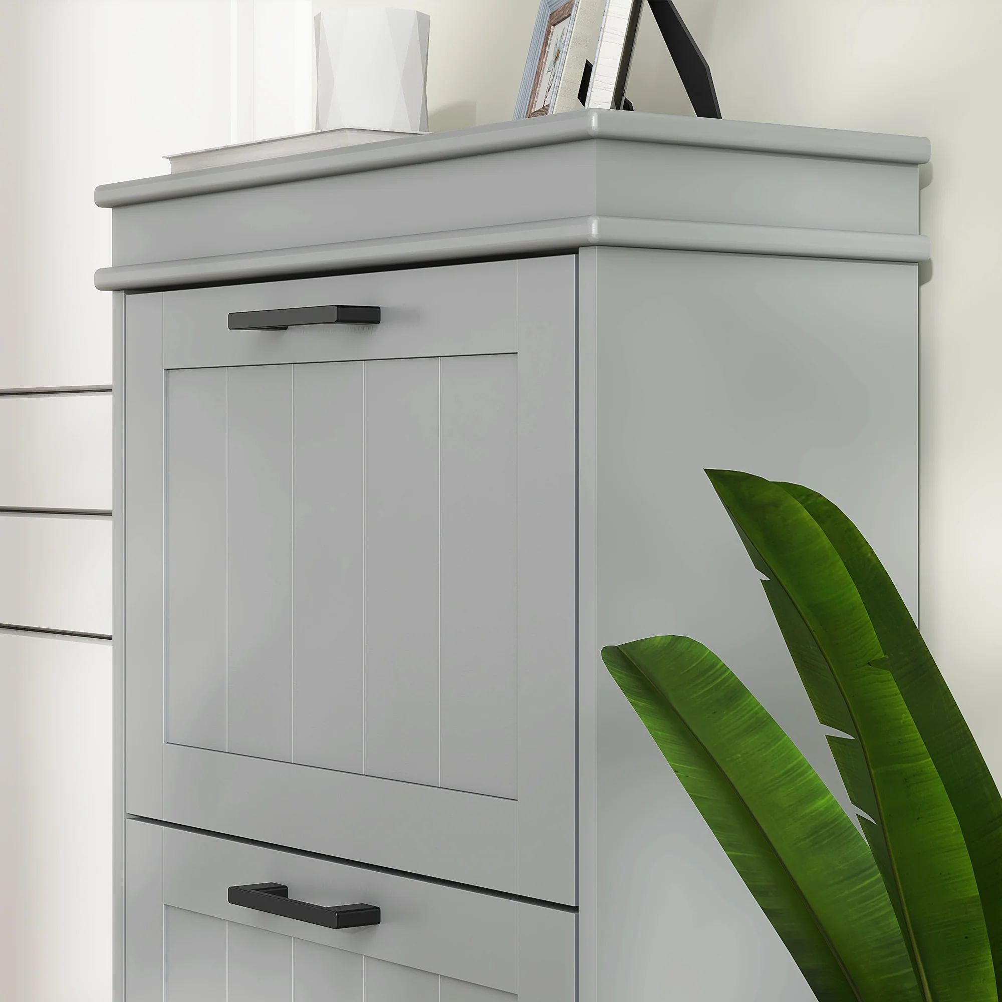 HOMCOM Slim Shoe Storage Cabinet with 3 Flip Drawers for Entryway, Grey - Image 9