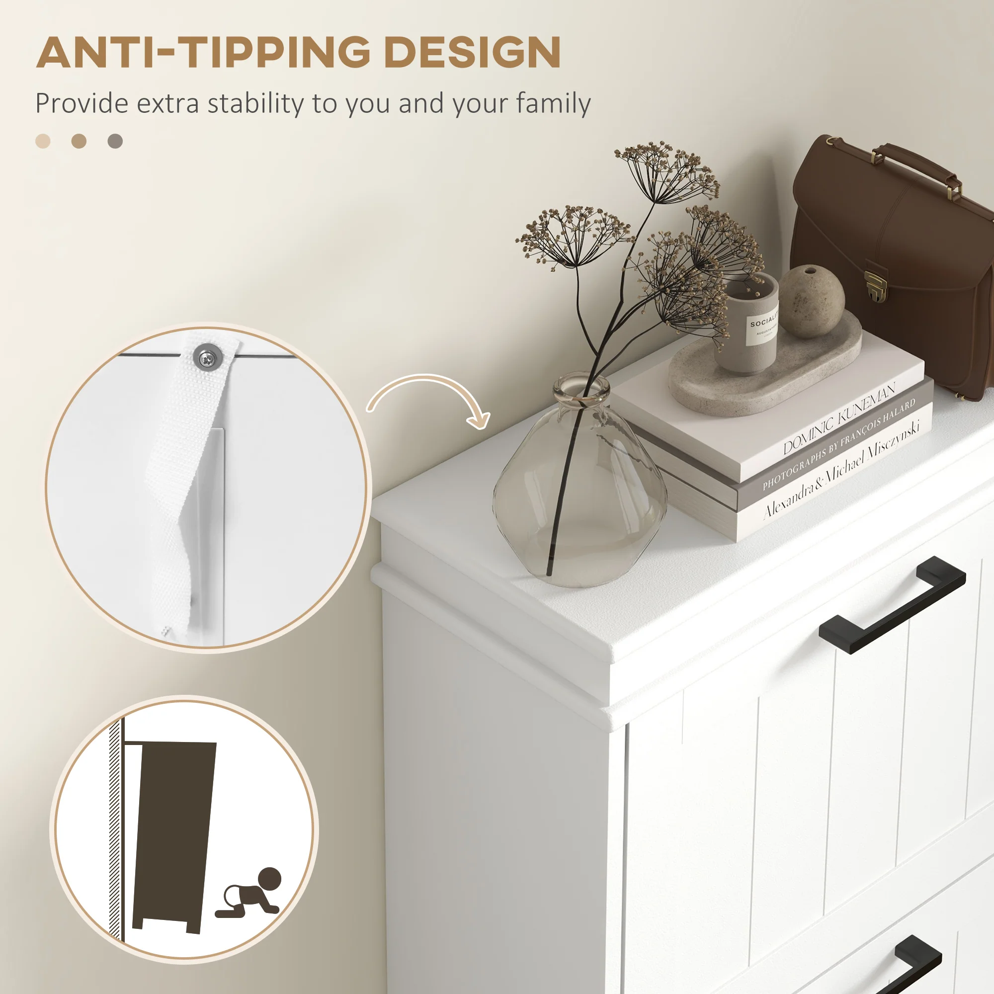 HOMCOM Slim Shoe Storage Cabinet With 3 Flip Drawers For Entryway, White - Image 7