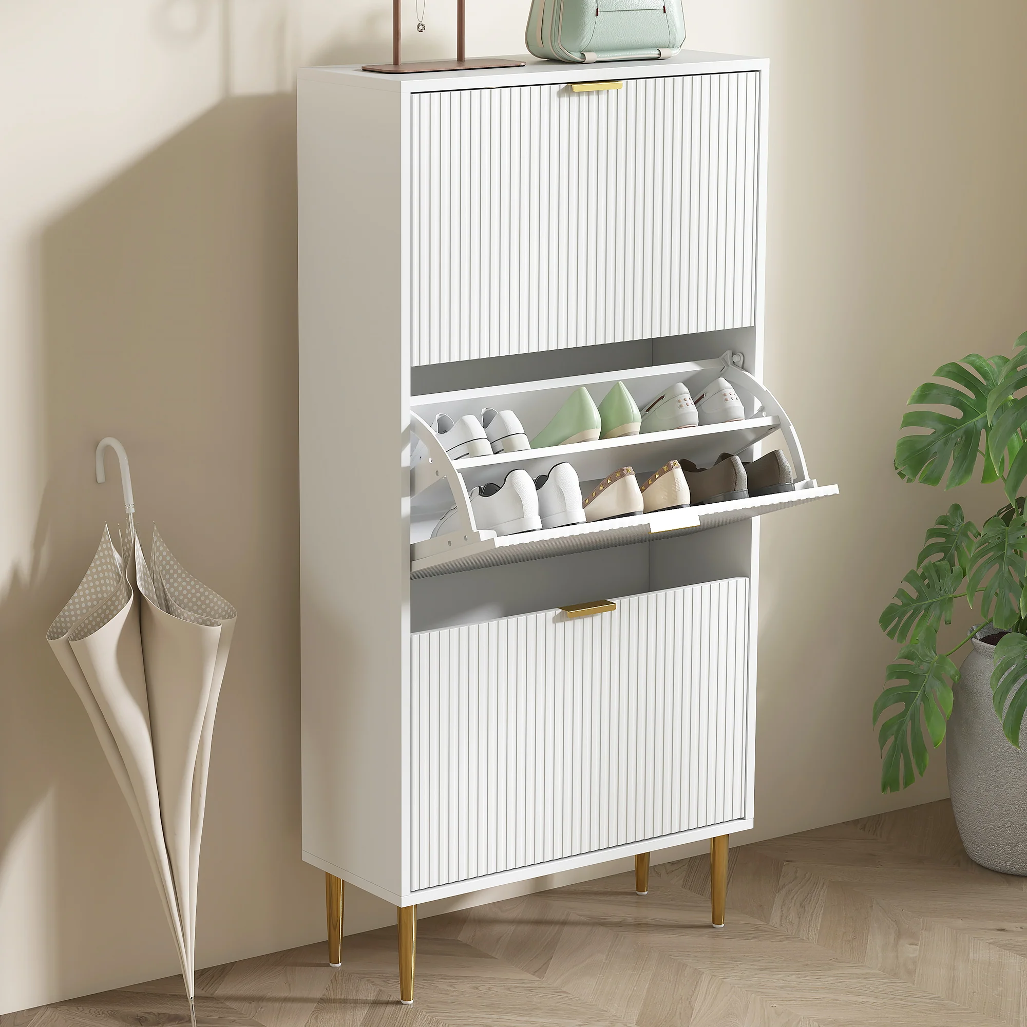 HOMCOM Slim Shoe Storage Cabinet With 3 Flip Drawers For Hallway - Image 18