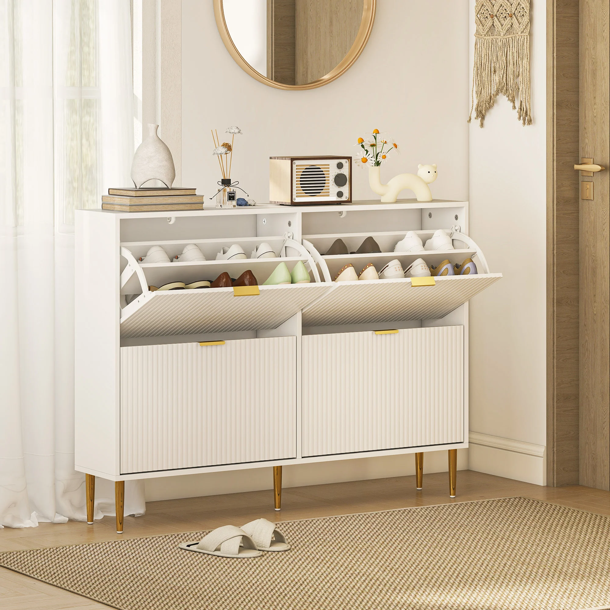 HOMCOM Slim Shoe Storage Cabinet With 4 Flip Drawers For Hallway - Image 11