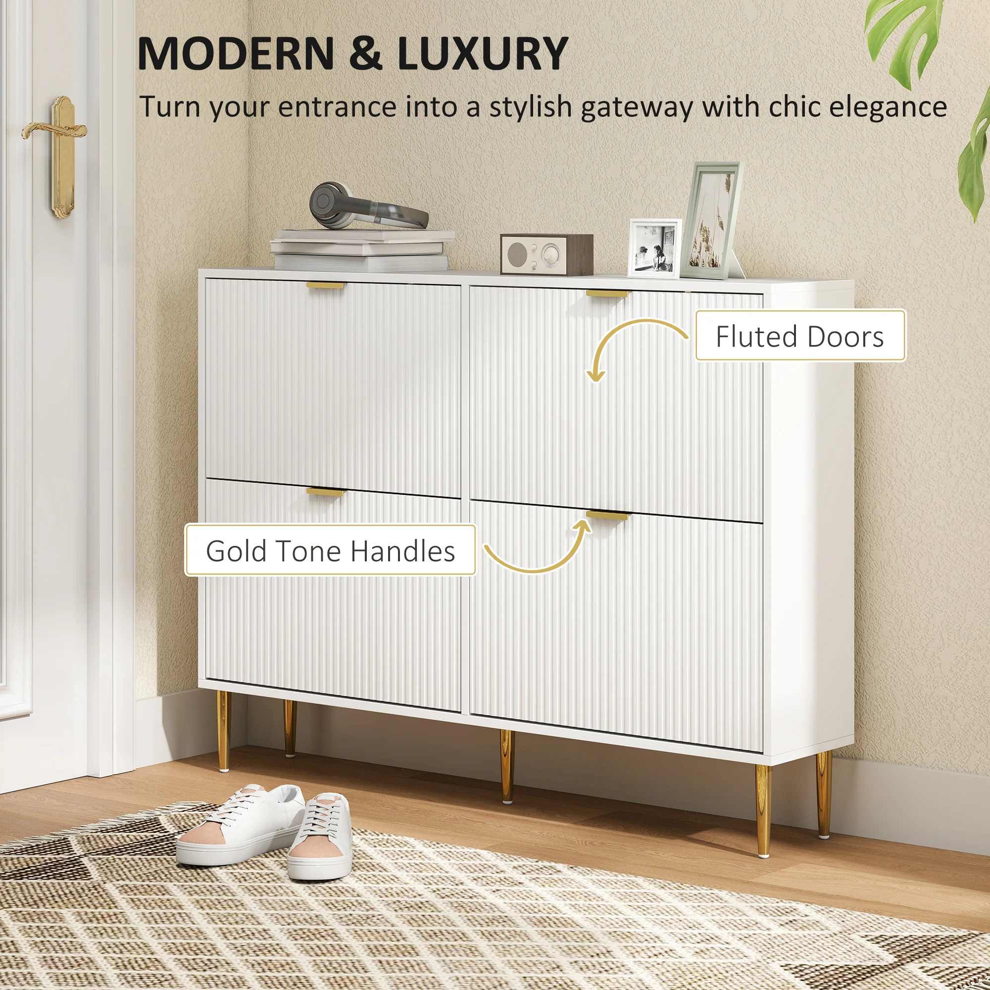 HOMCOM Slim Shoe Storage Cabinet With 4 Flip Drawers For Hallway - Image 12