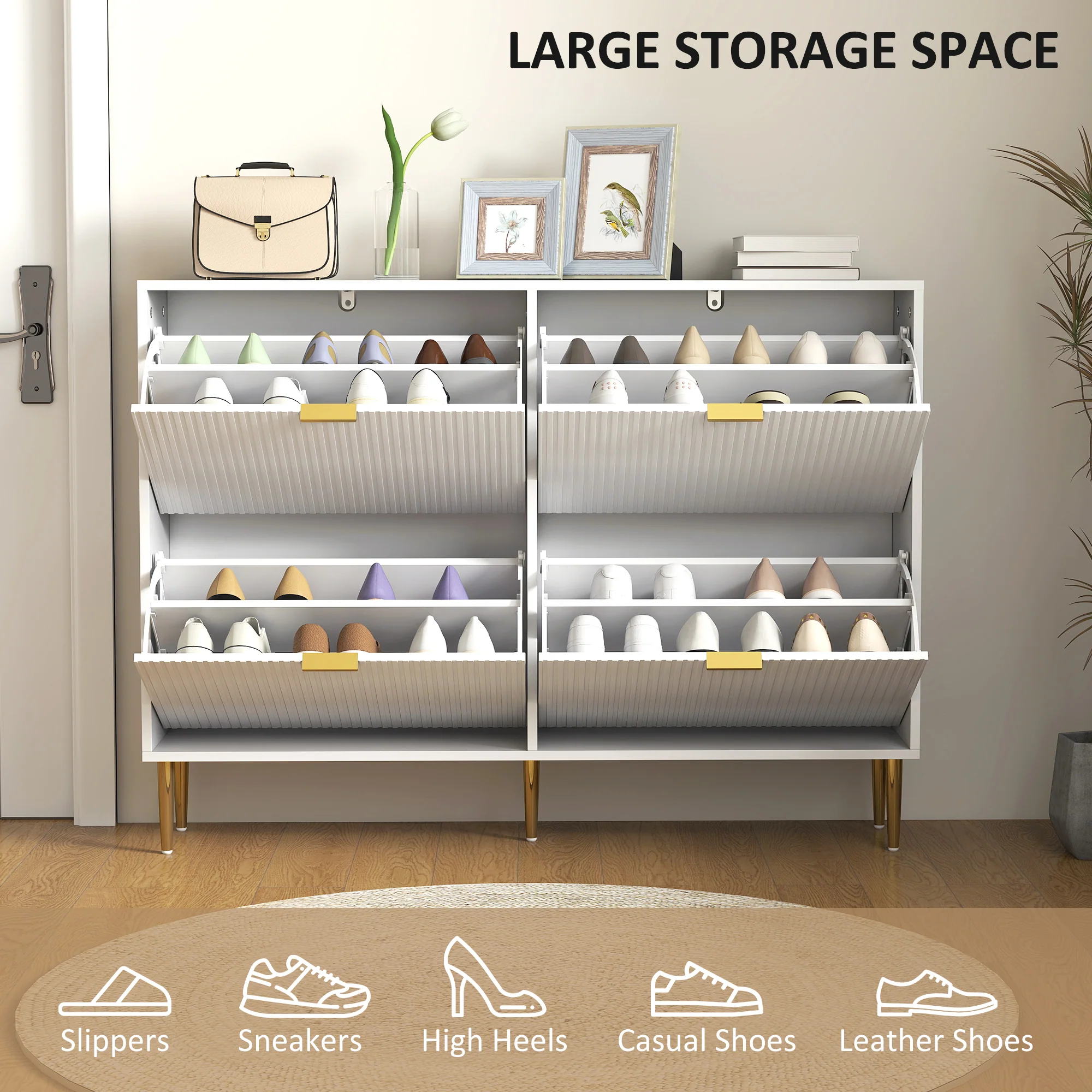 HOMCOM Slim Shoe Storage Cabinet With 4 Flip Drawers For Hallway - Image 13