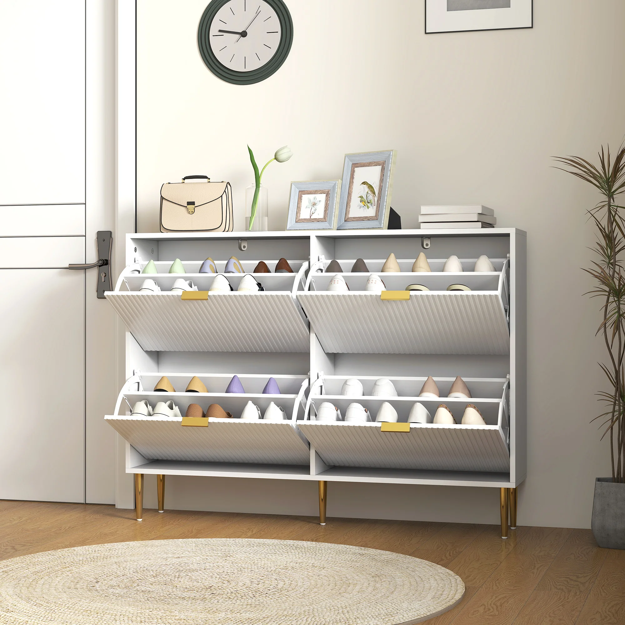 HOMCOM Slim Shoe Storage Cabinet With 4 Flip Drawers For Hallway - Image 17