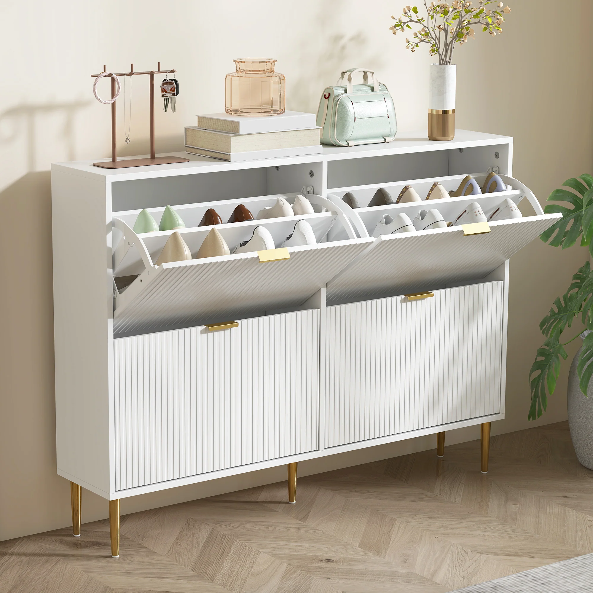 HOMCOM Slim Shoe Storage Cabinet With 4 Flip Drawers For Hallway - Image 18