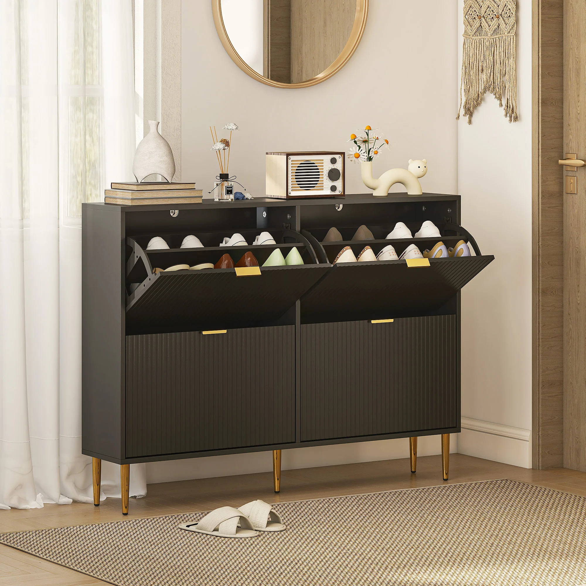 HOMCOM Slim Shoe Storage Cabinet With 4 Flip Drawers For Hallway - Image 2