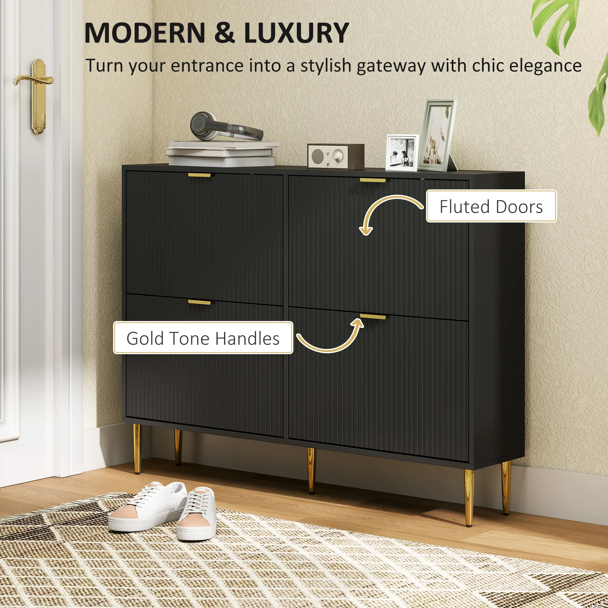 HOMCOM Slim Shoe Storage Cabinet With 4 Flip Drawers For Hallway - Image 3