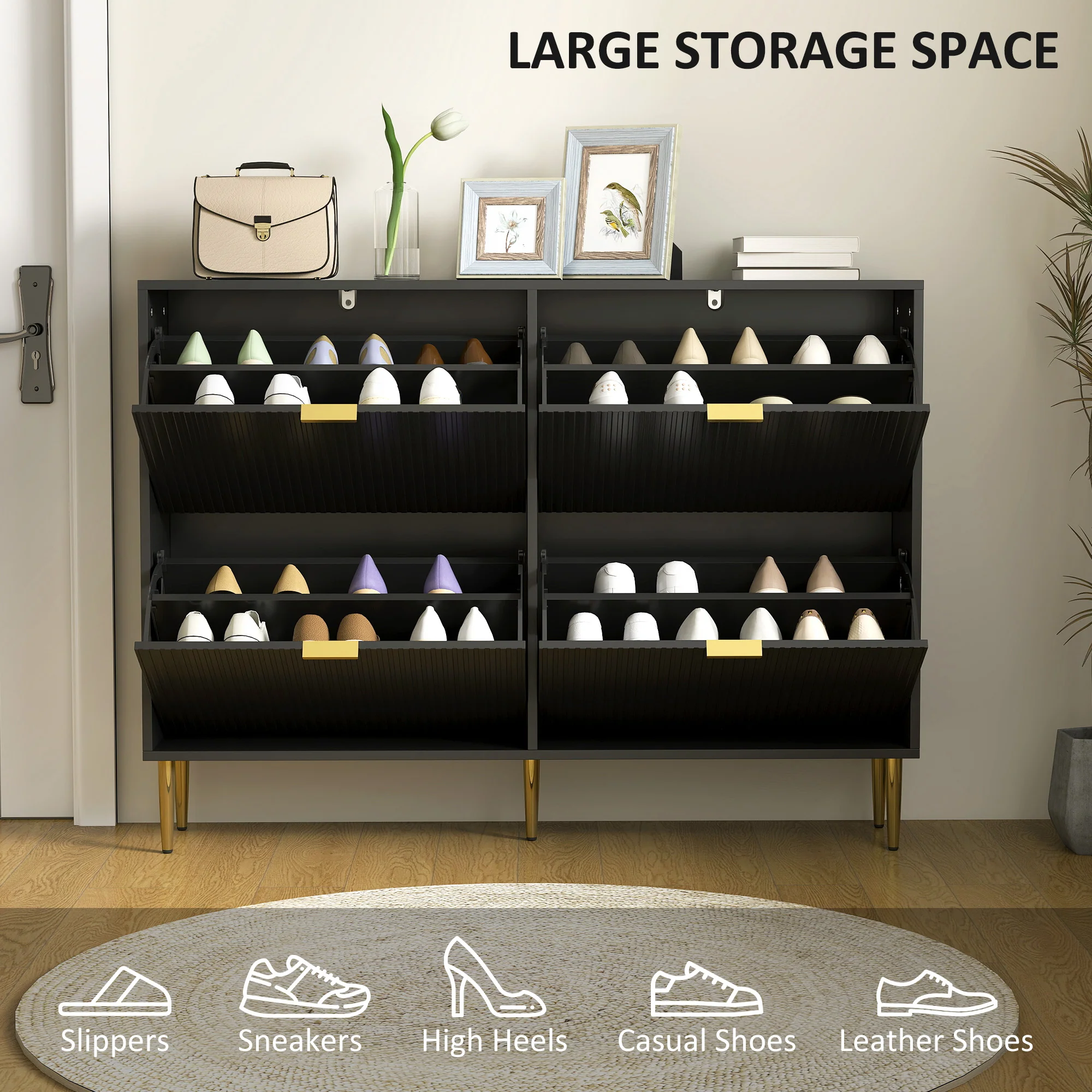 HOMCOM Slim Shoe Storage Cabinet With 4 Flip Drawers For Hallway - Image 4