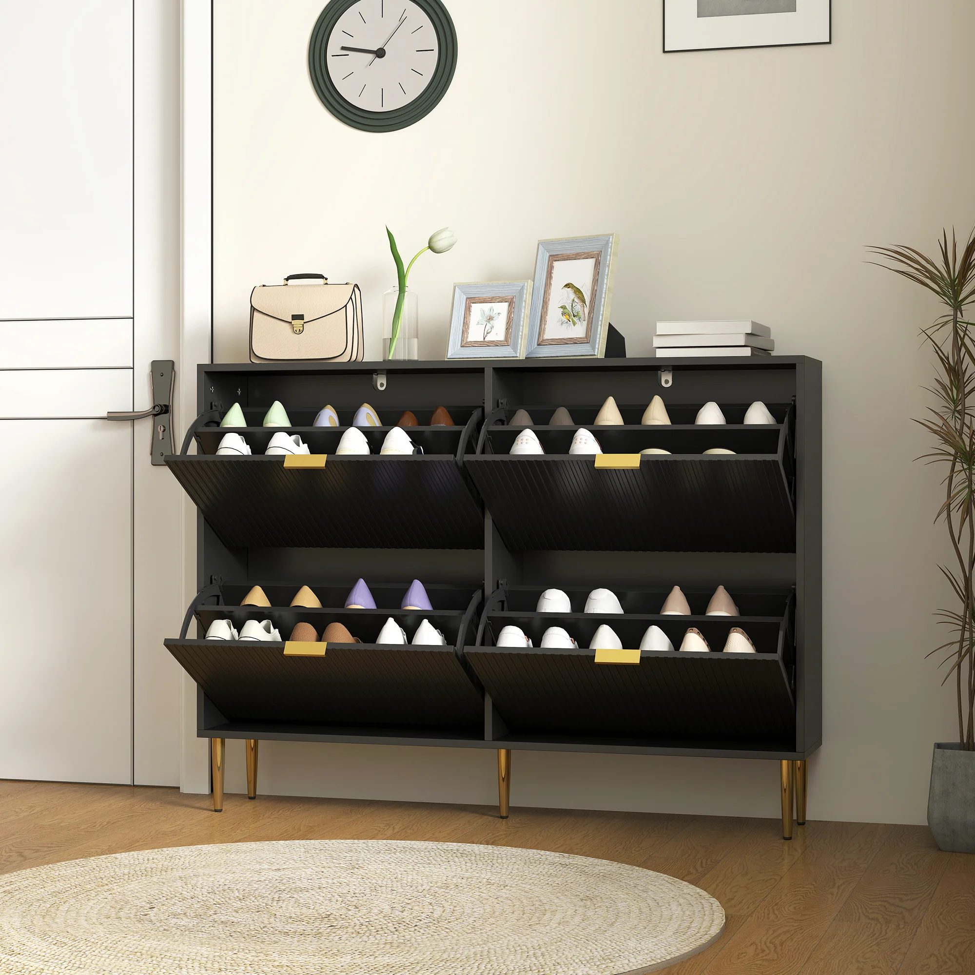 HOMCOM Slim Shoe Storage Cabinet With 4 Flip Drawers For Hallway - Image 8