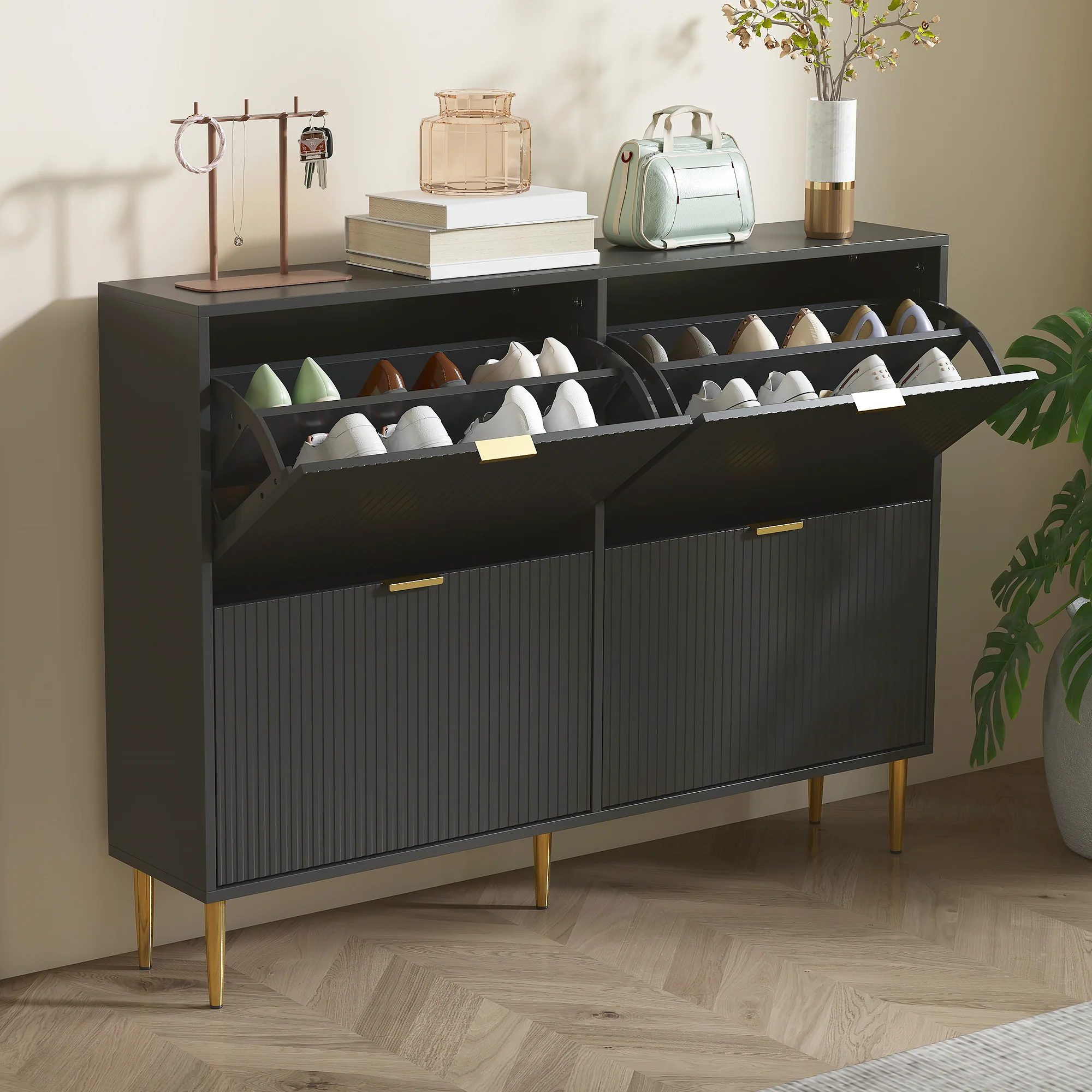 HOMCOM Slim Shoe Storage Cabinet With 4 Flip Drawers For Hallway - Image 9