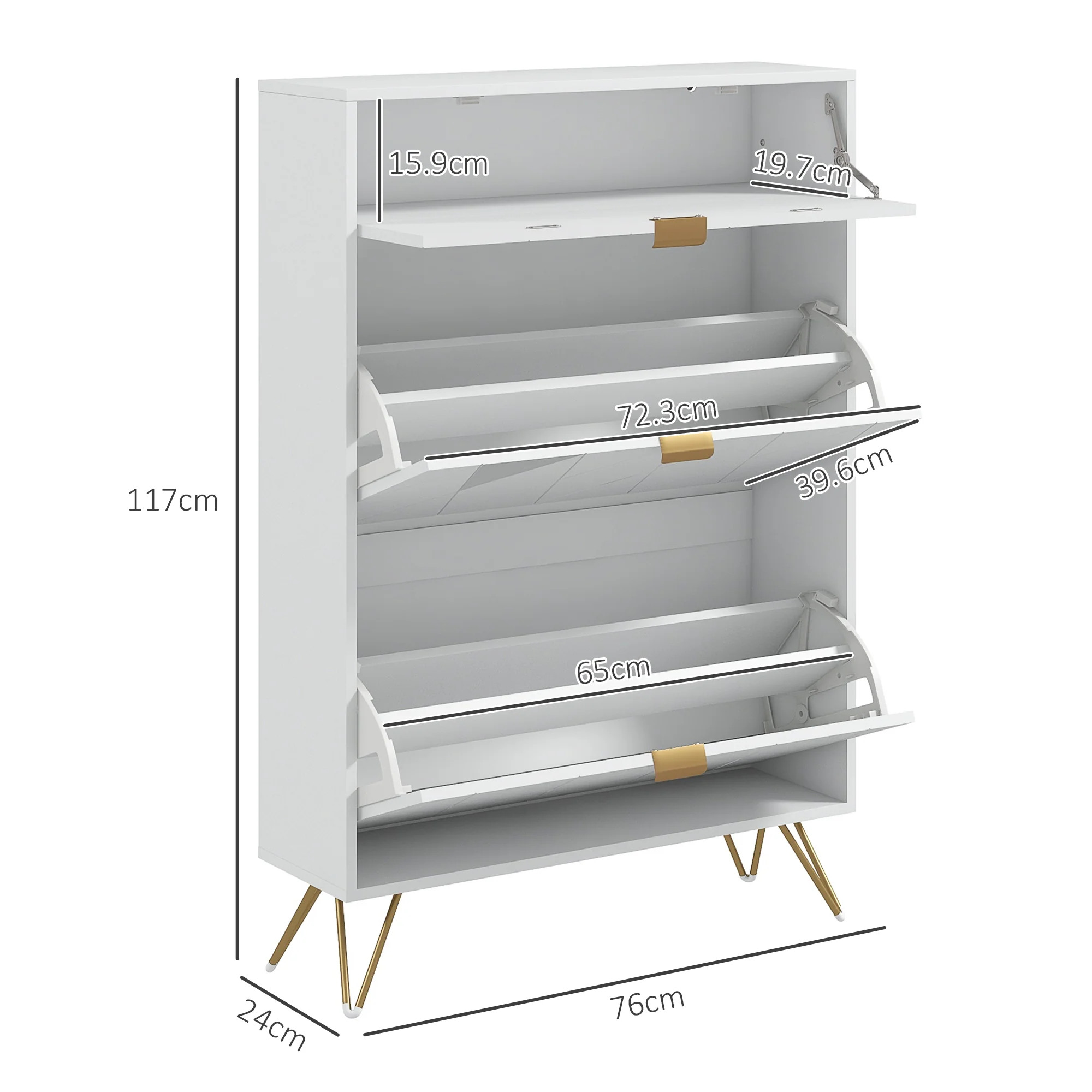 HOMCOM Slim Shoe Storage Cabinet With Flip Drawers For Entryway, Hallway, White - Image 5