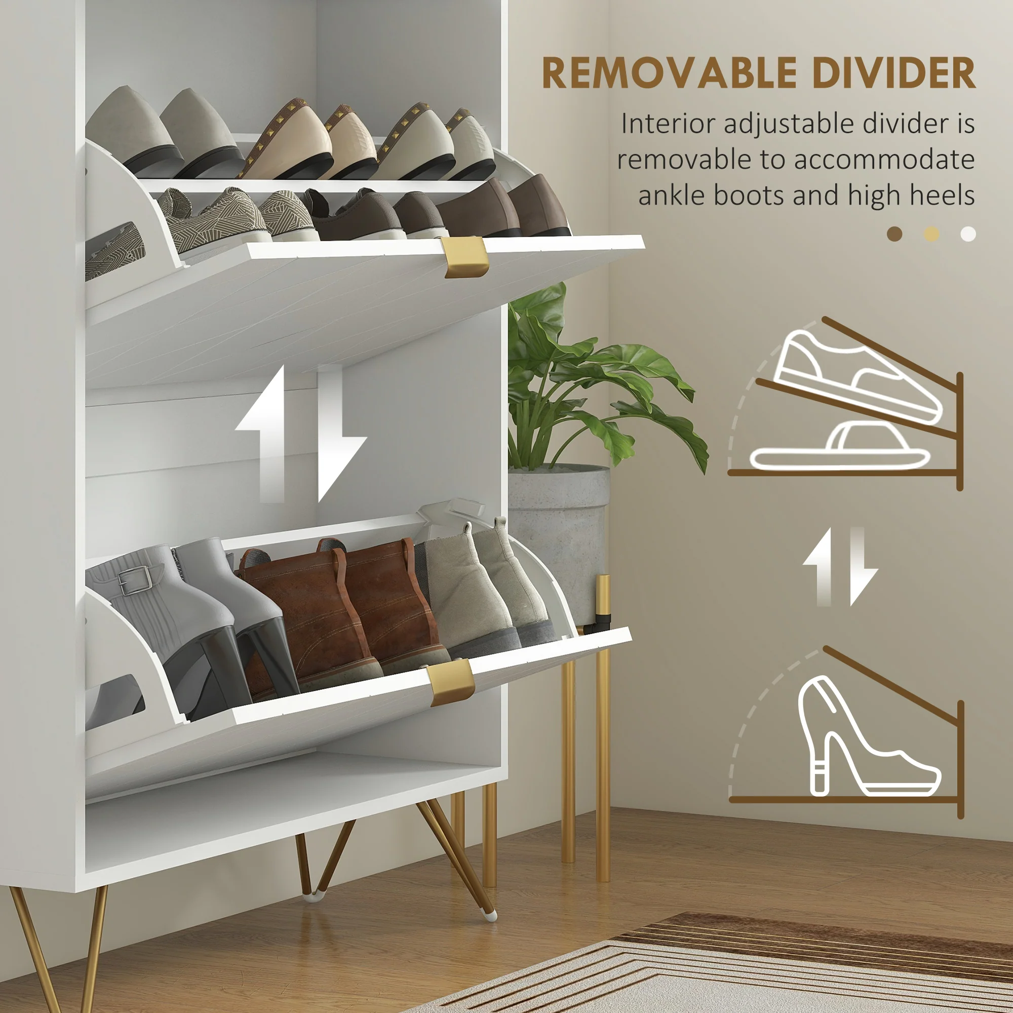 HOMCOM Slim Shoe Storage Cabinet With Flip Drawers For Entryway, Hallway, White - Image 6