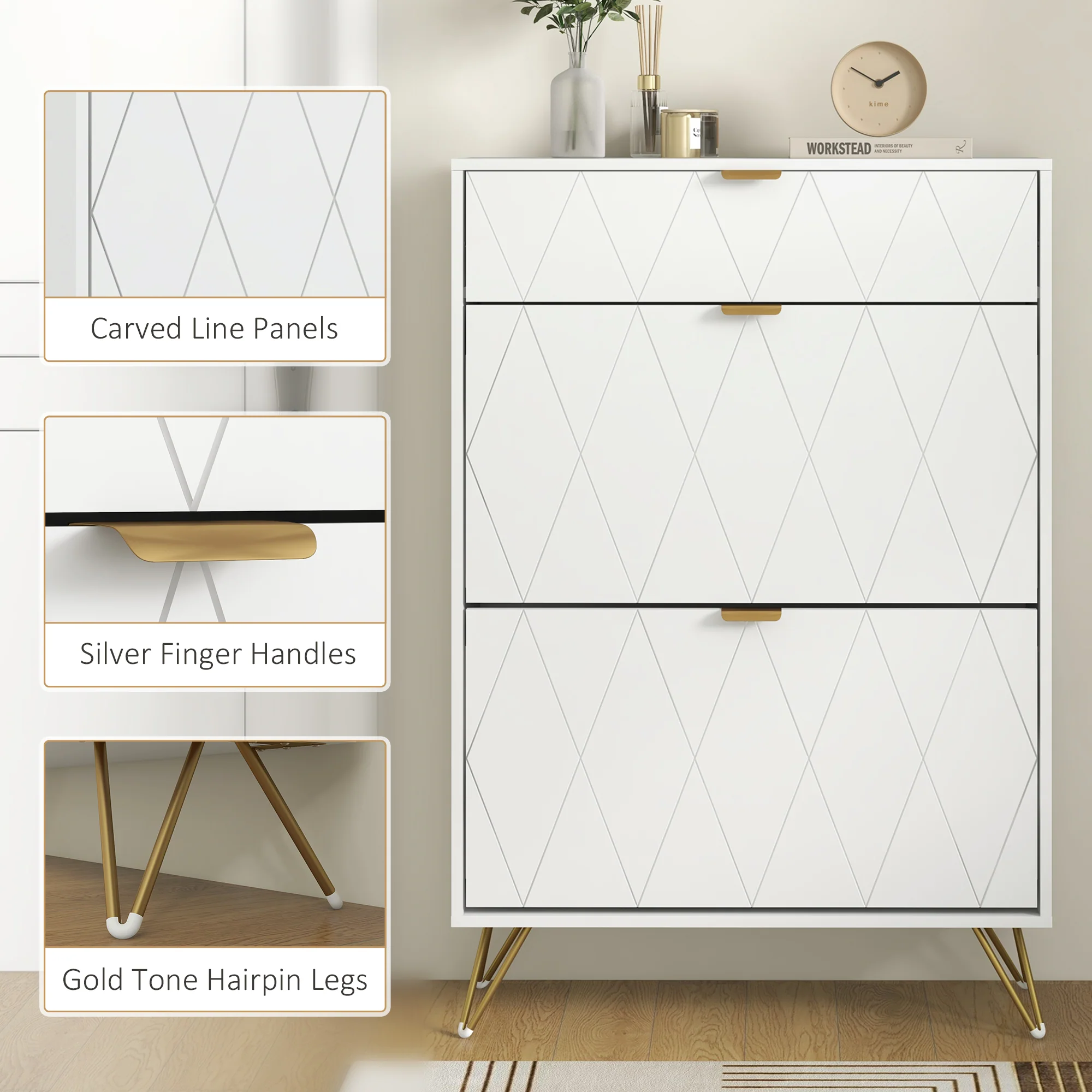 HOMCOM Slim Shoe Storage Cabinet With Flip Drawers For Entryway, Hallway, White - Image 7
