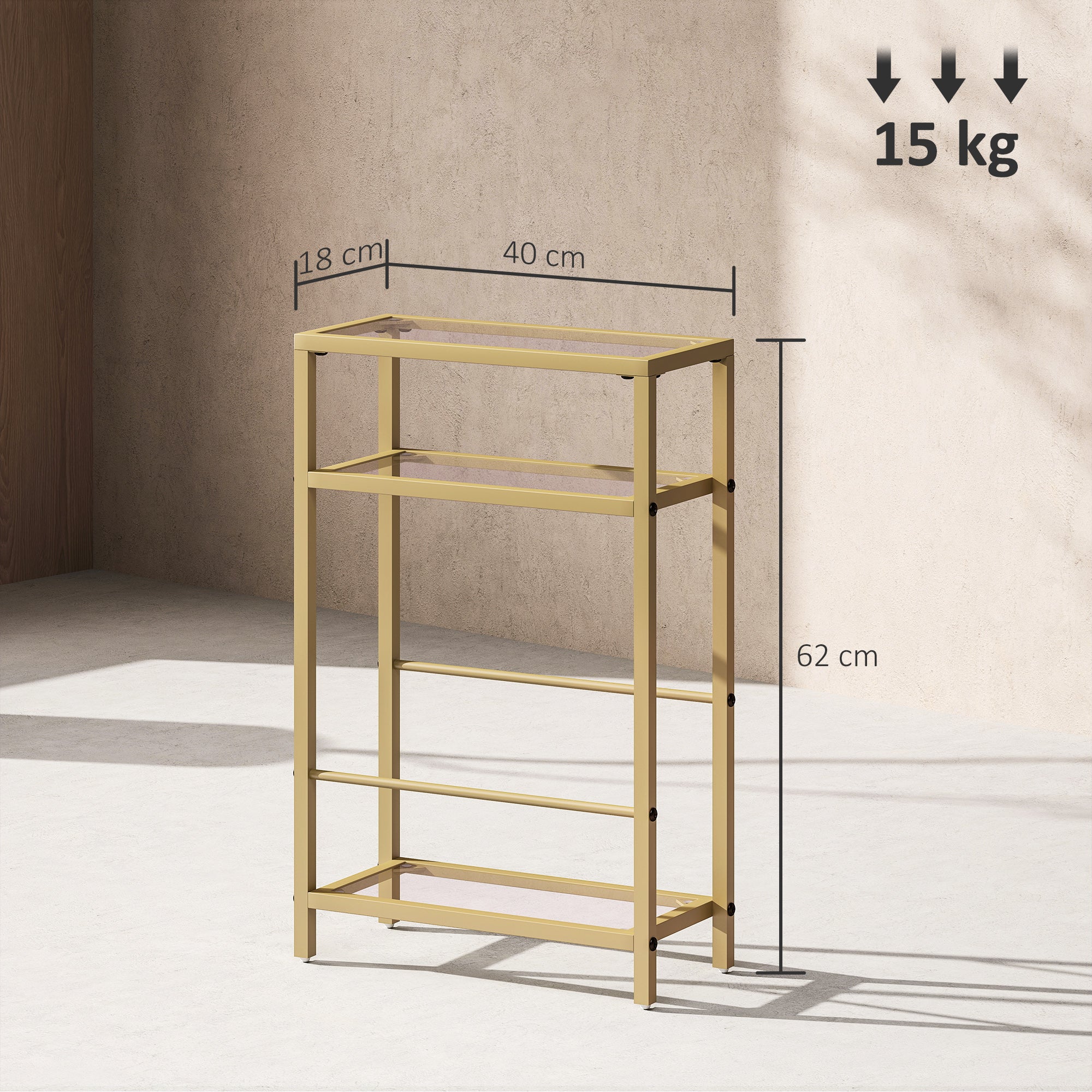 HOMCOM Slim Side Table, End Table with Tempered Glass Tabletop, Gold - Image 5