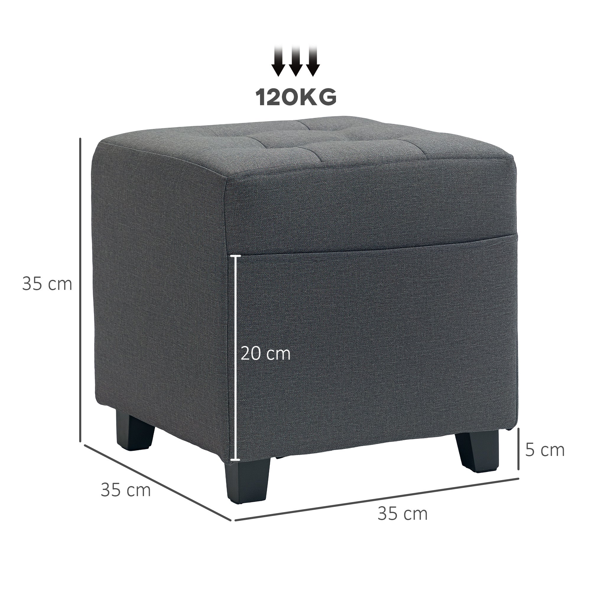 HOMCOM Small Footstool Square Ottoman With Padded Seat For Living Room Grey - Image 5