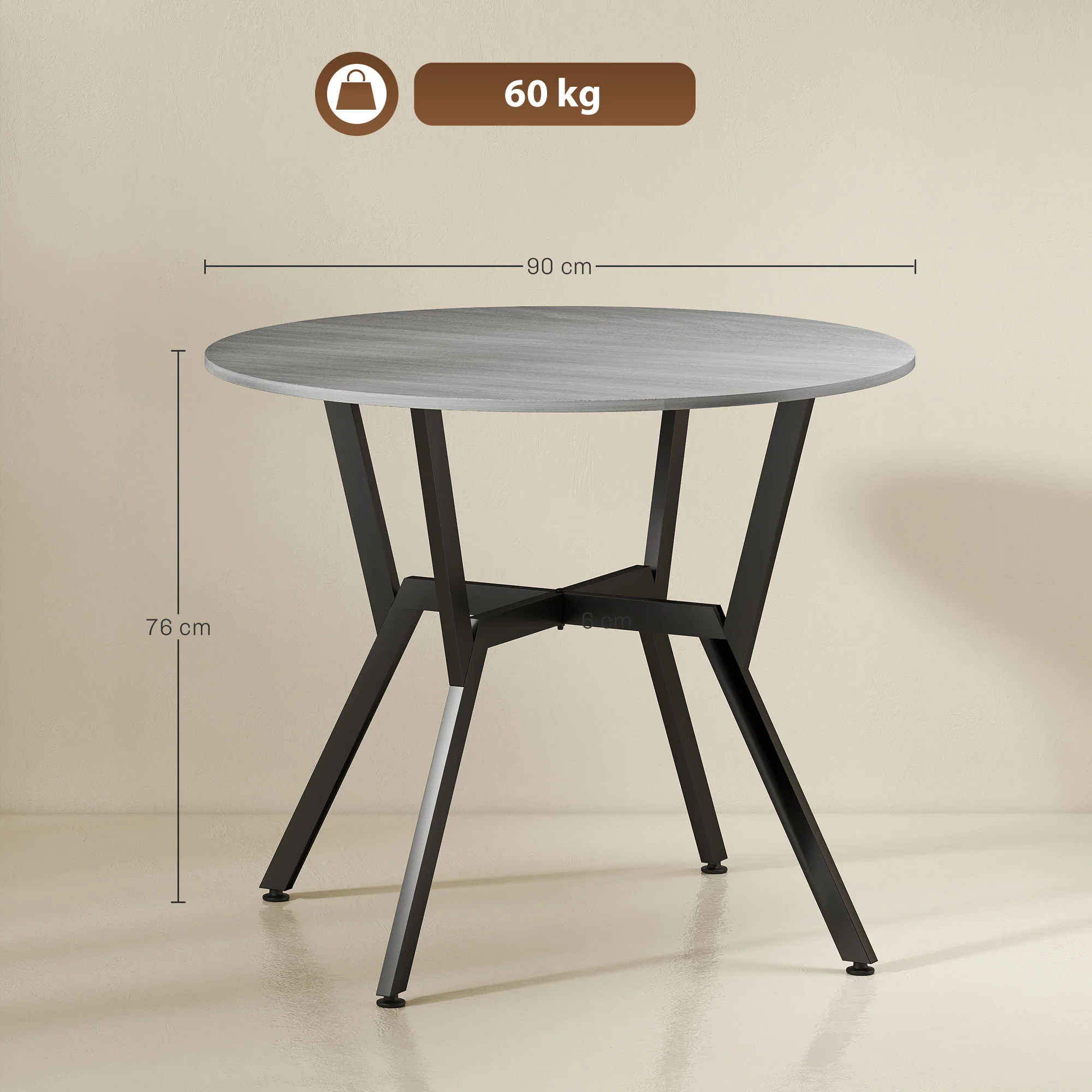HOMCOM Small Kitchen Table With Black Steel Legs, Dining Table, Grey - Image 5