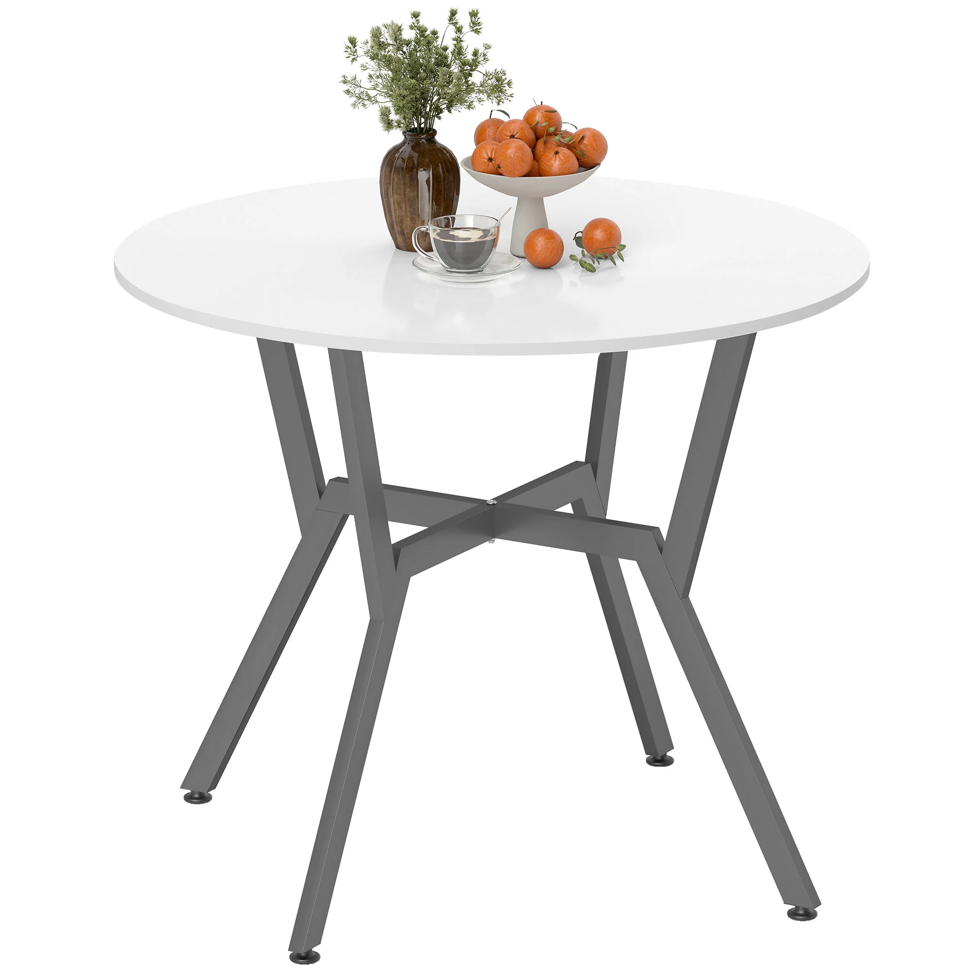 HOMCOM Small Kitchen Table With Black Steel Legs, Dining Table, High Gloss White