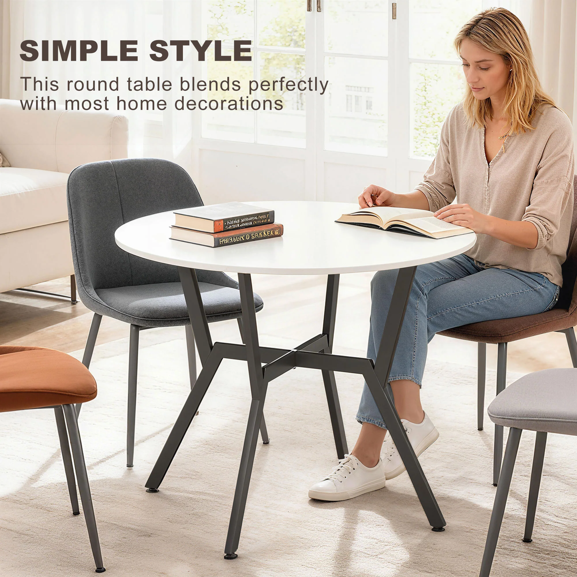 HOMCOM Small Kitchen Table With Black Steel Legs, Dining Table, High Gloss White - Image 3