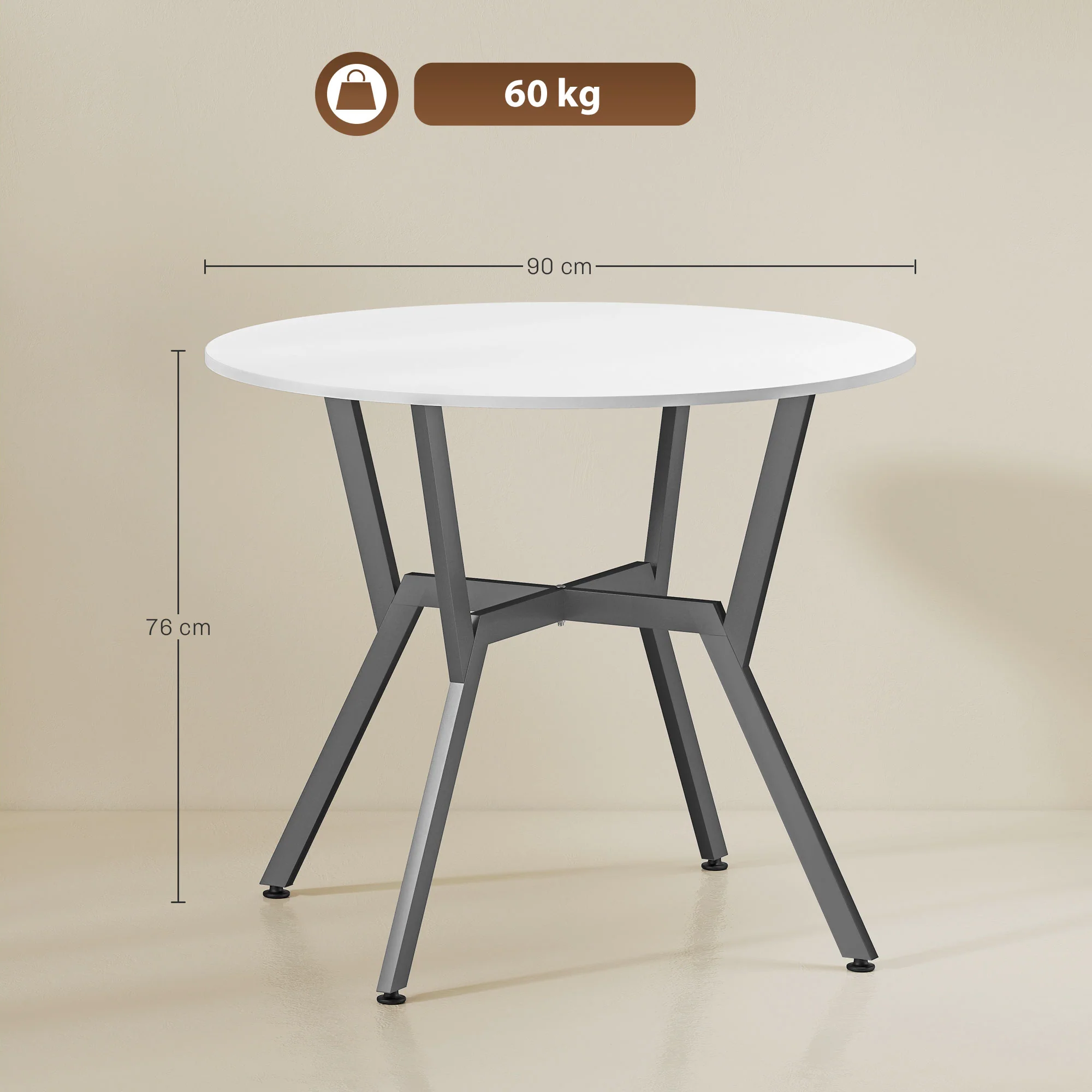 HOMCOM Small Kitchen Table With Black Steel Legs, Dining Table, High Gloss White - Image 5