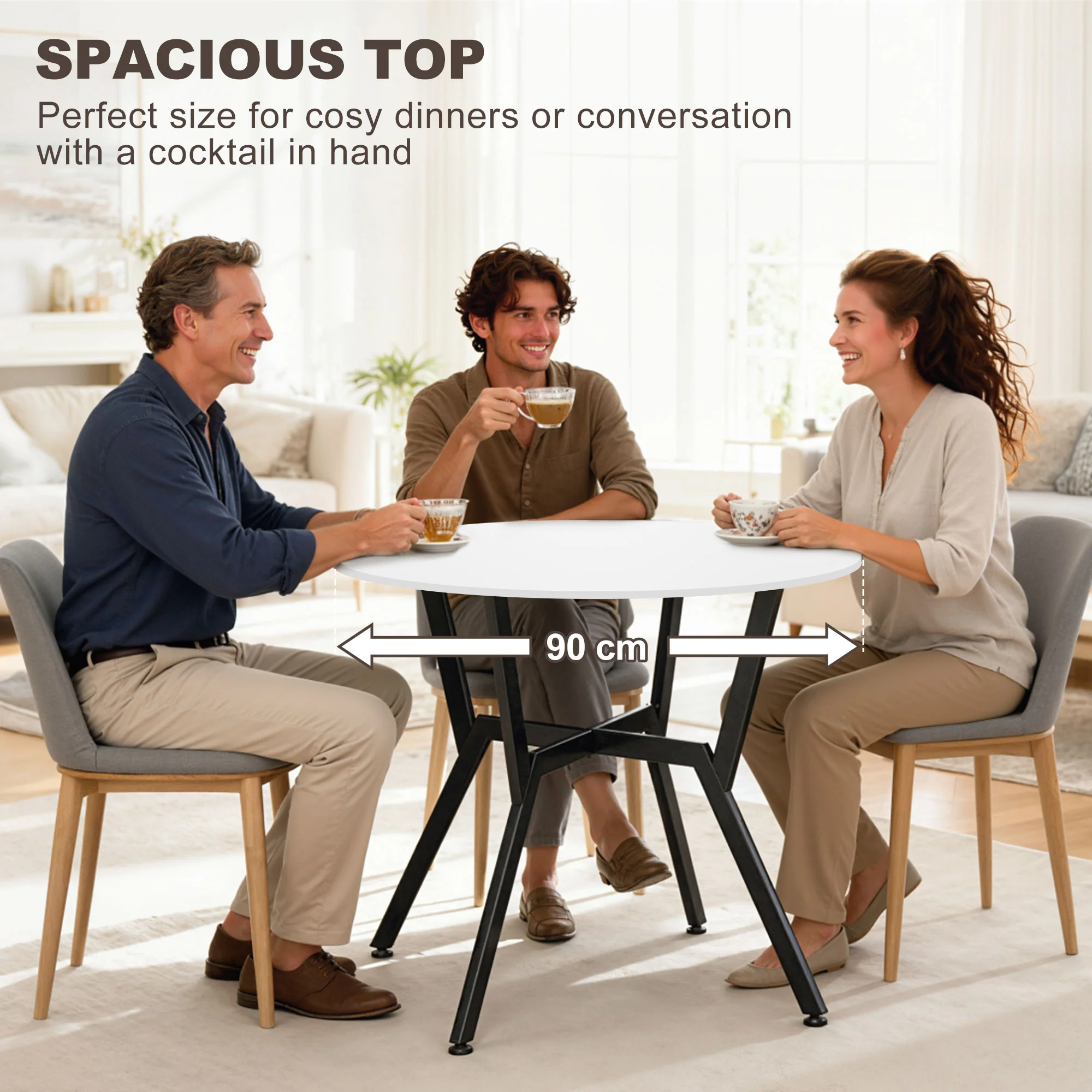 HOMCOM Small Kitchen Table With Black Steel Legs, Dining Table, High Gloss White - Image 6
