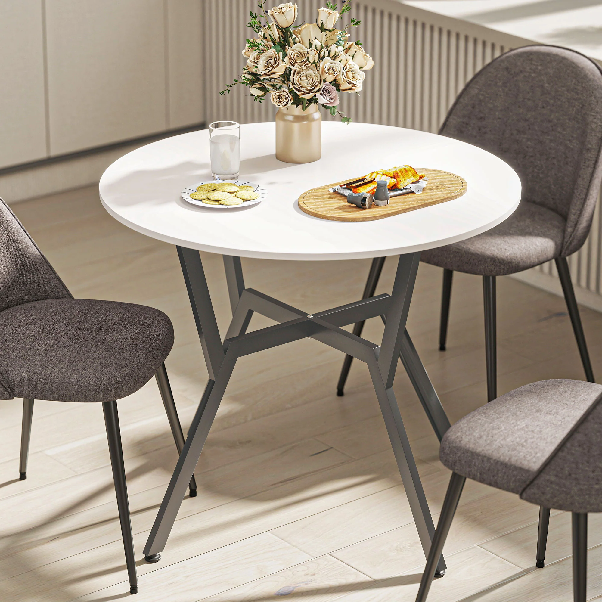 HOMCOM Small Kitchen Table With Black Steel Legs, Dining Table, High Gloss White - Image 8