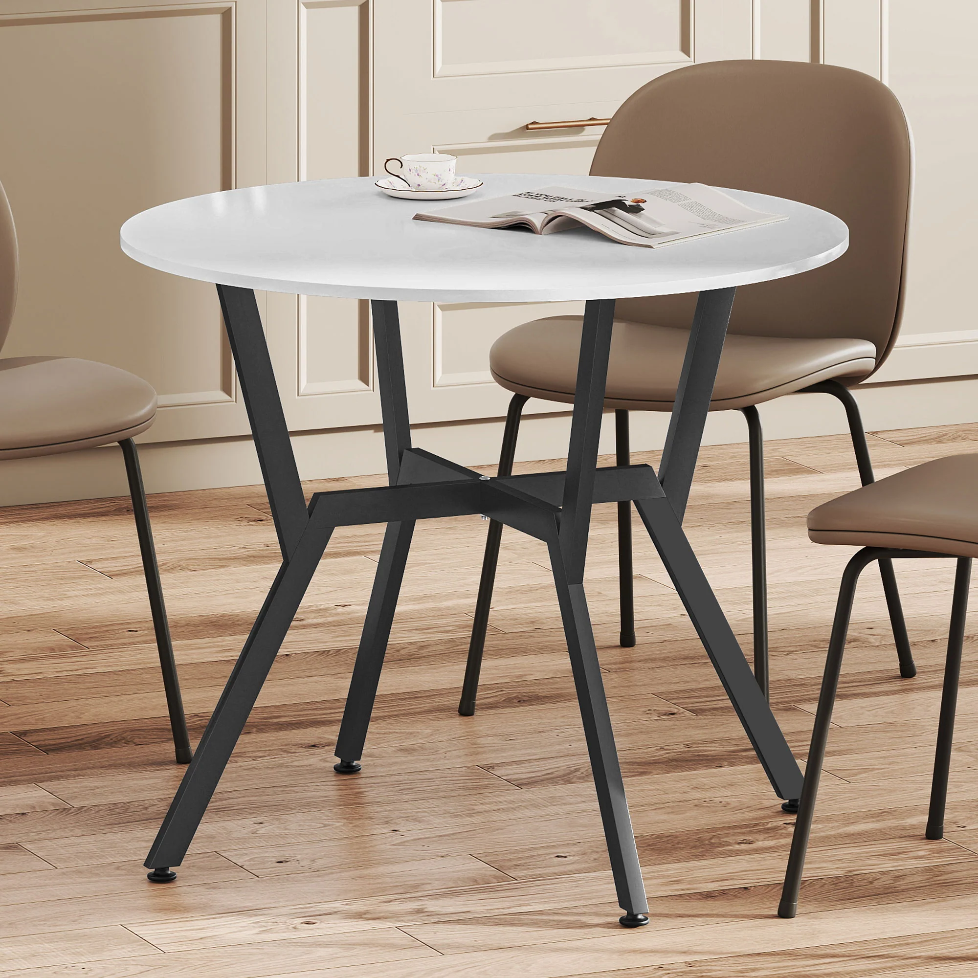 HOMCOM Small Kitchen Table With Black Steel Legs, Dining Table, High Gloss White - Image 9